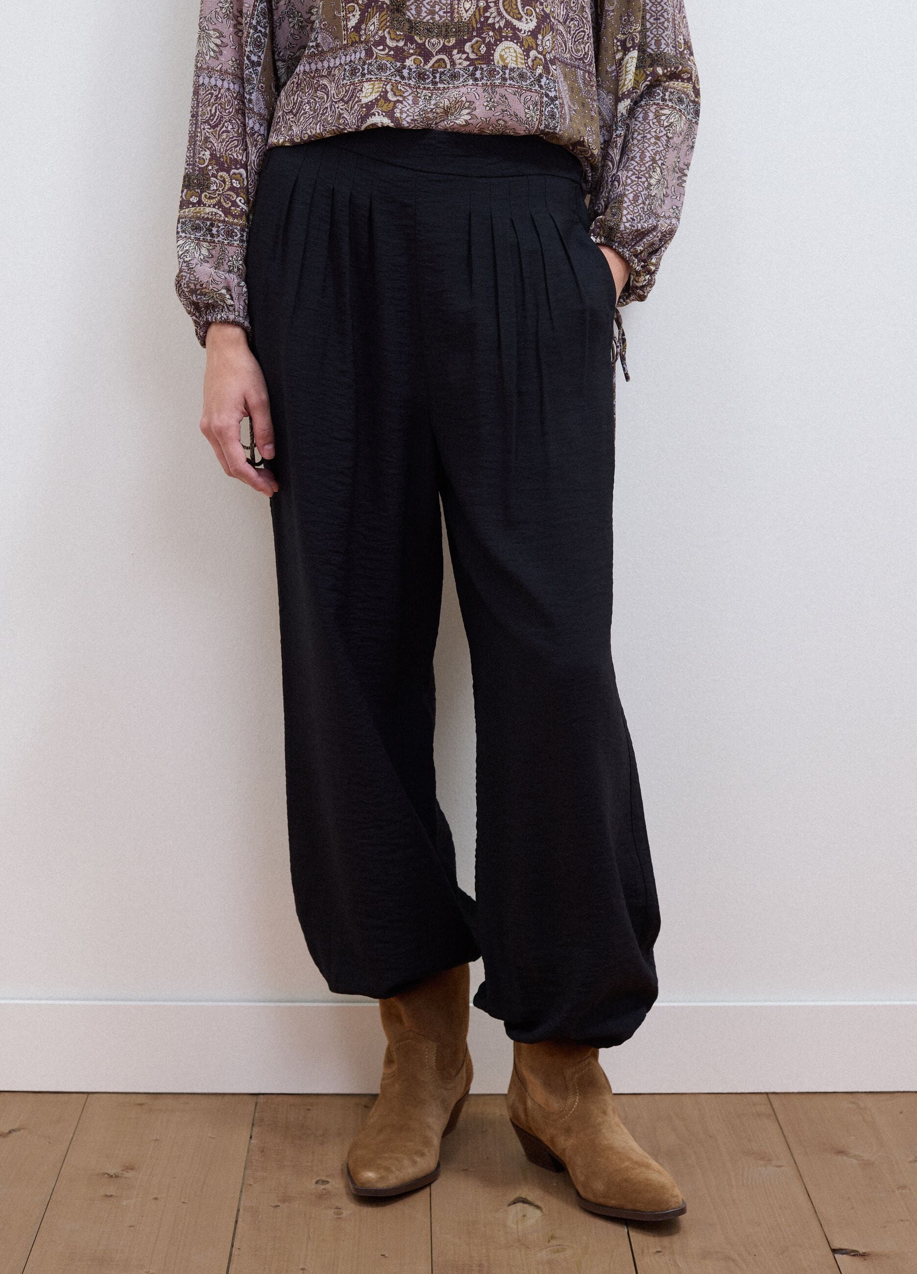 Black relaxed-fit viscose-blend trousers