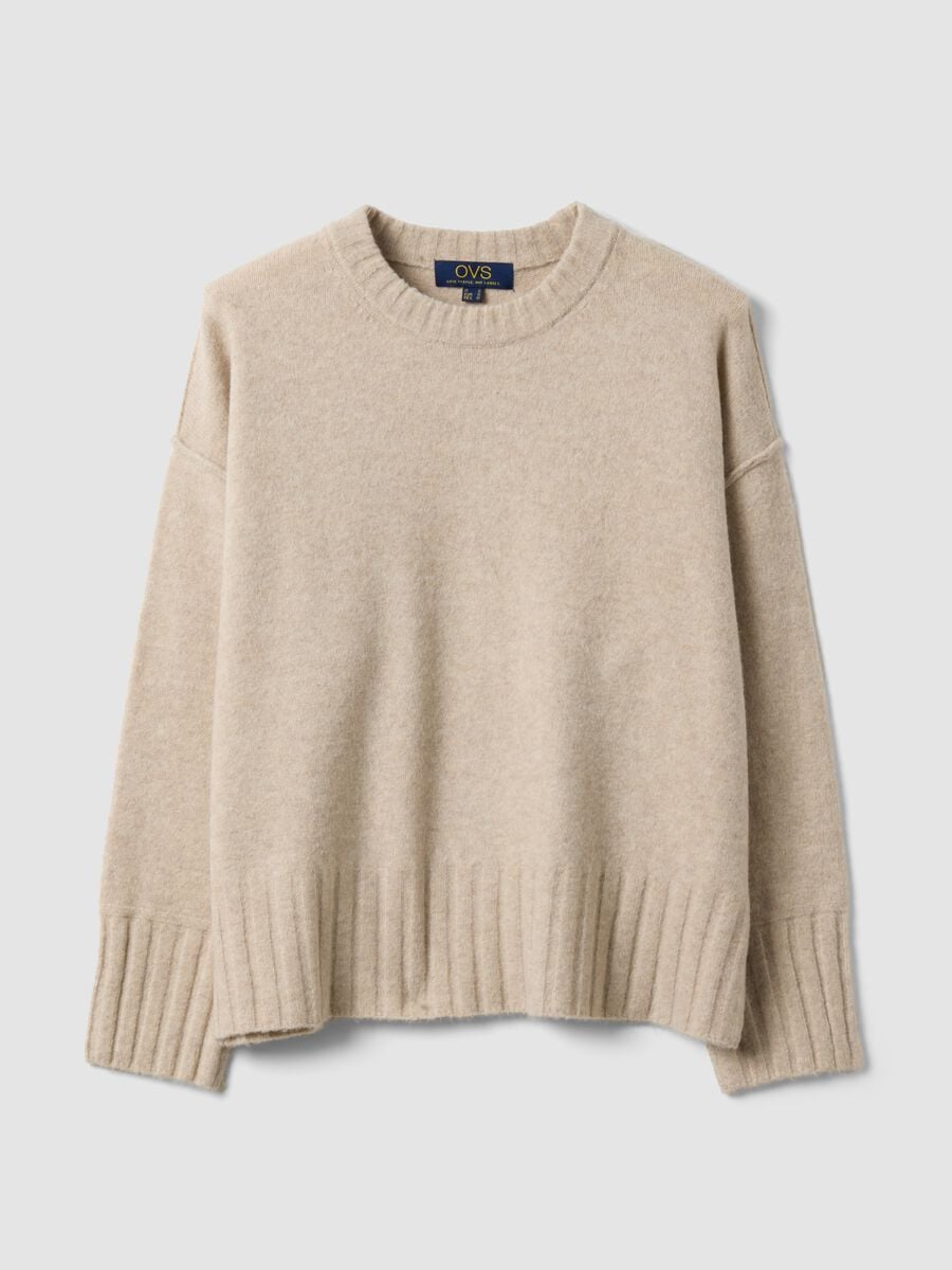Beige crew-neck jumper in stretch fabric_4
