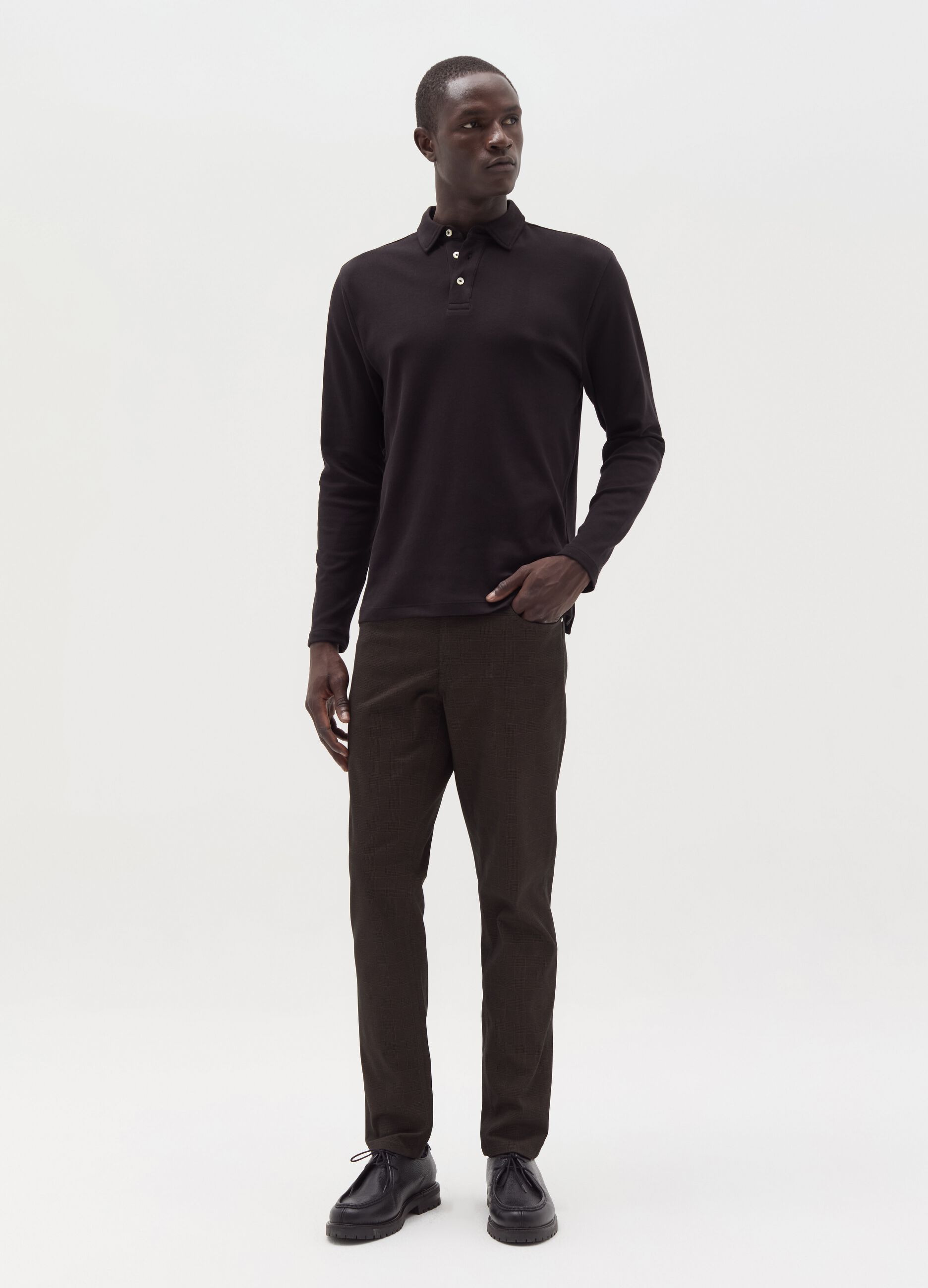 Cotton long-sleeved polo shirt