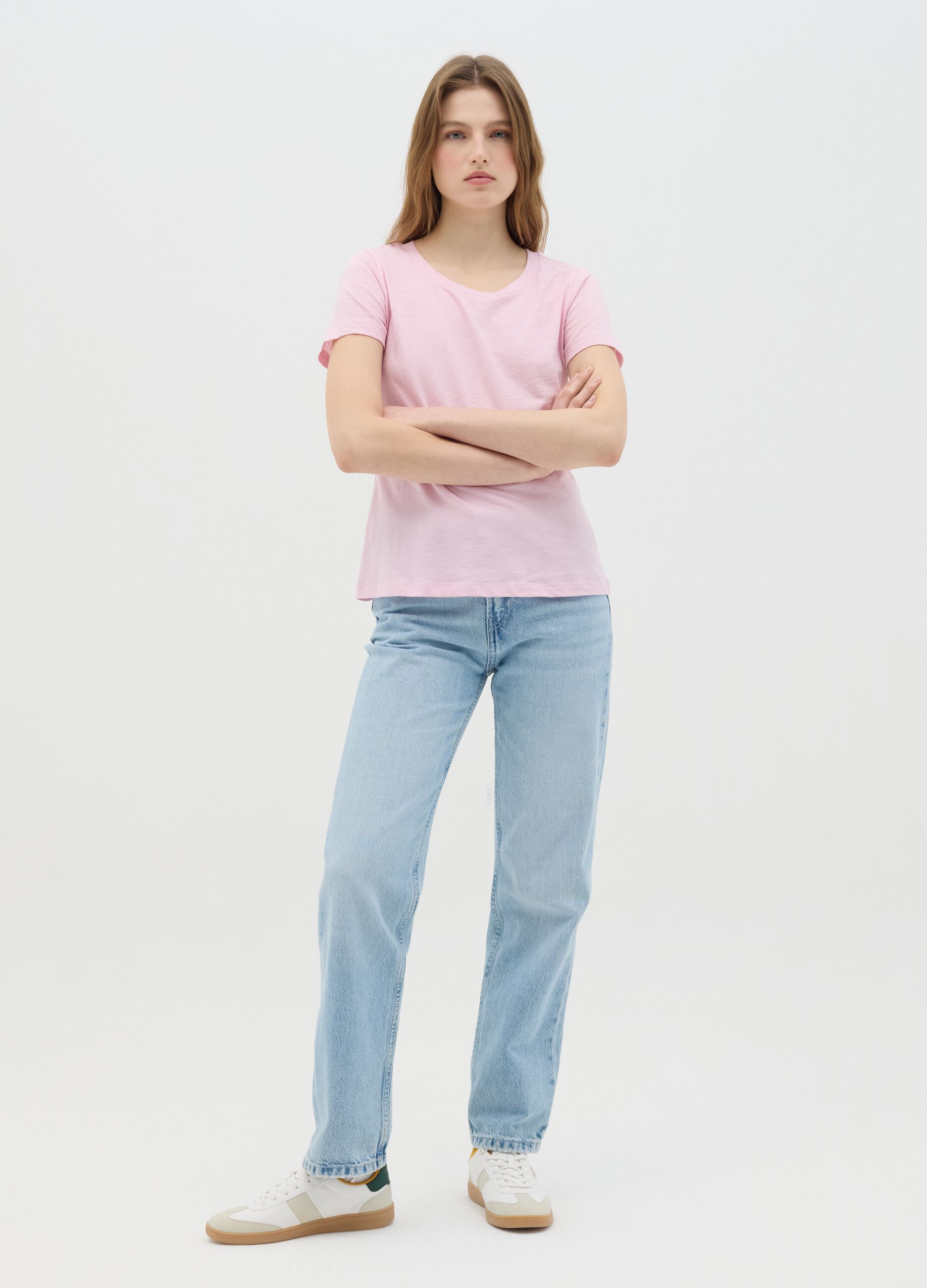Pink crew neck organic cotton T-shirt by Ovs