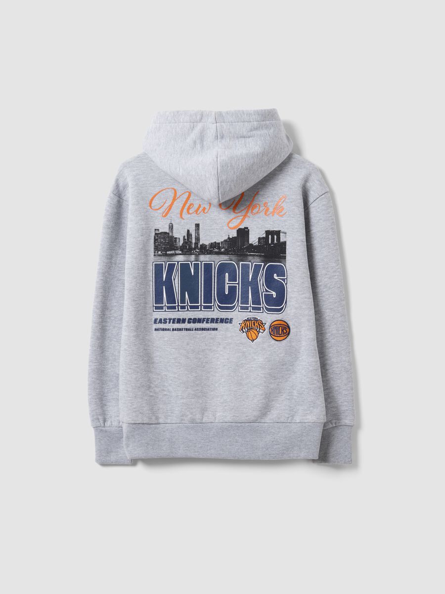 Felpa grigia con cappuccio in misto cotone con stampa New York Knicks_5
