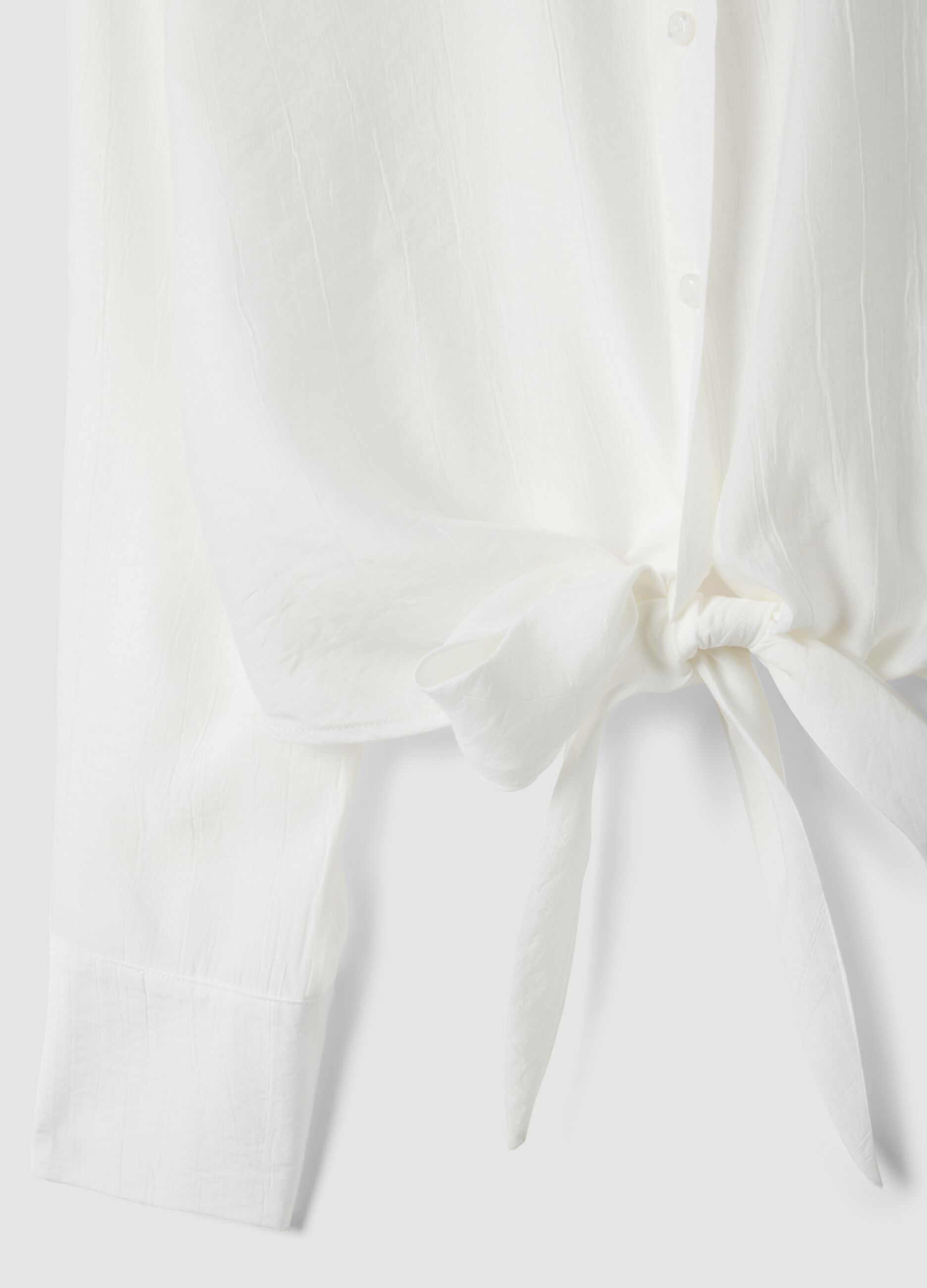 White cropped viscose-blend shirt with knot, regular fit