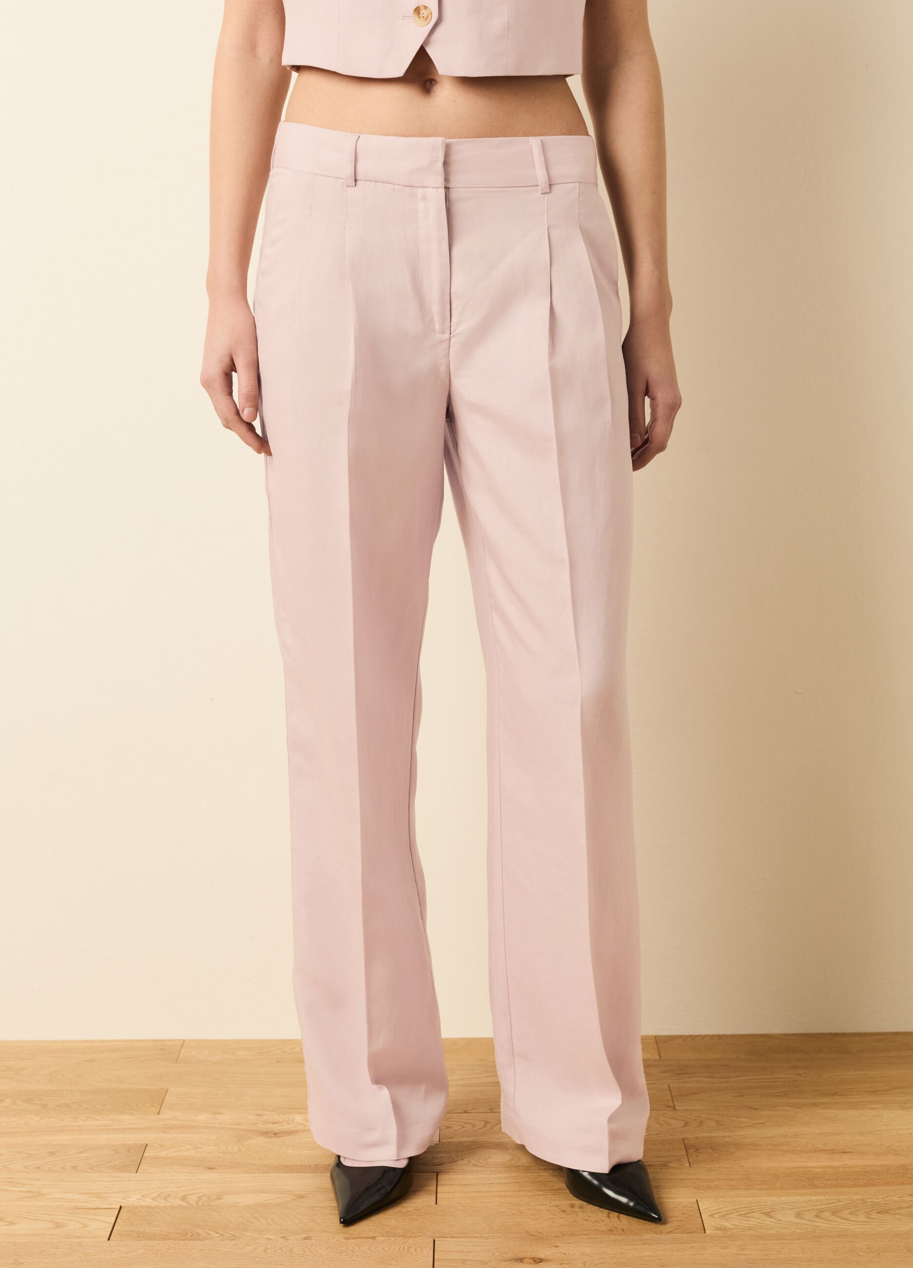 Wide-leg trousers in linen and Lyocell