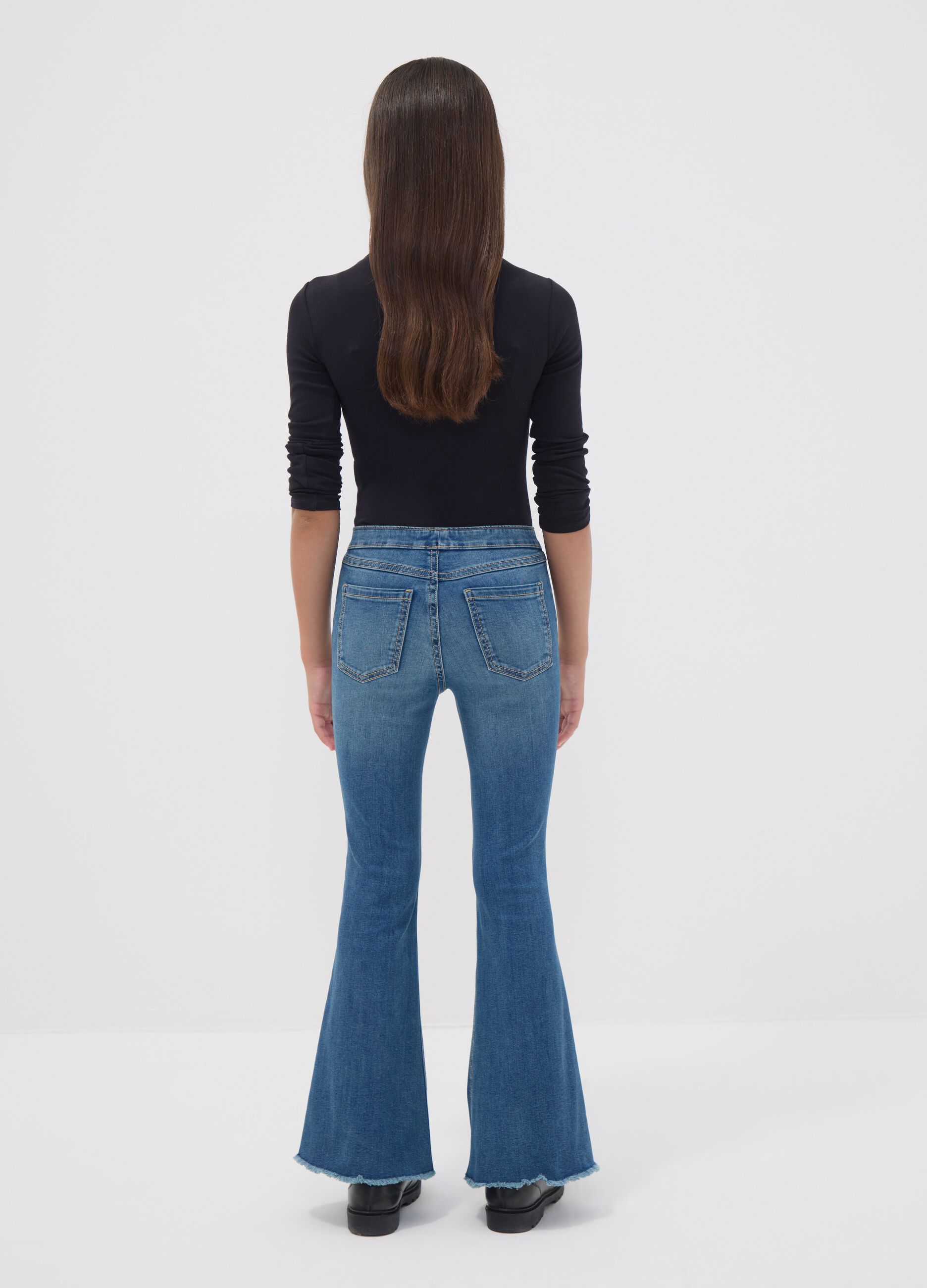 Girls&rsquo; blue flared jeggings in stretch cotton and viscose