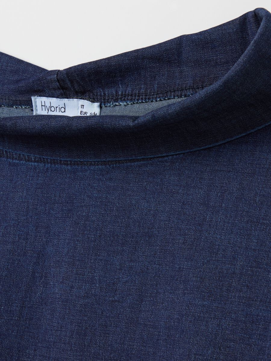 Blue Long Sleeve Stretch Cotton Top_5