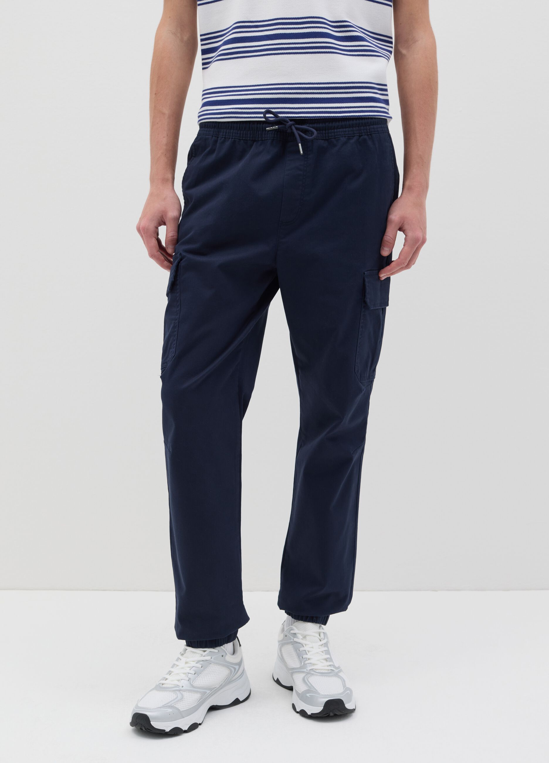 Blue cargo joggers with drawstring