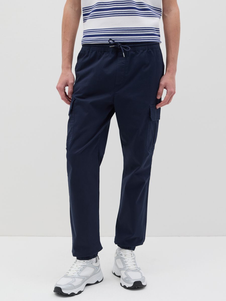 Blue cargo joggers with drawstring_1