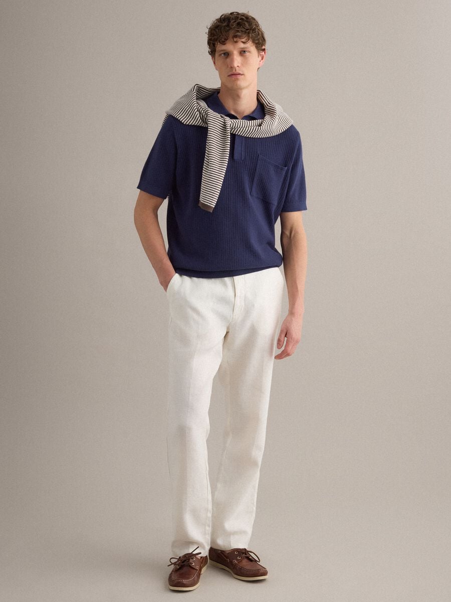 Blue pure cotton polo shirt with chest pocket, regular fit_2