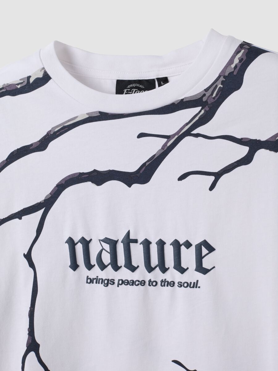 T-shirt bianca in puro cotone con scritta Nature_2