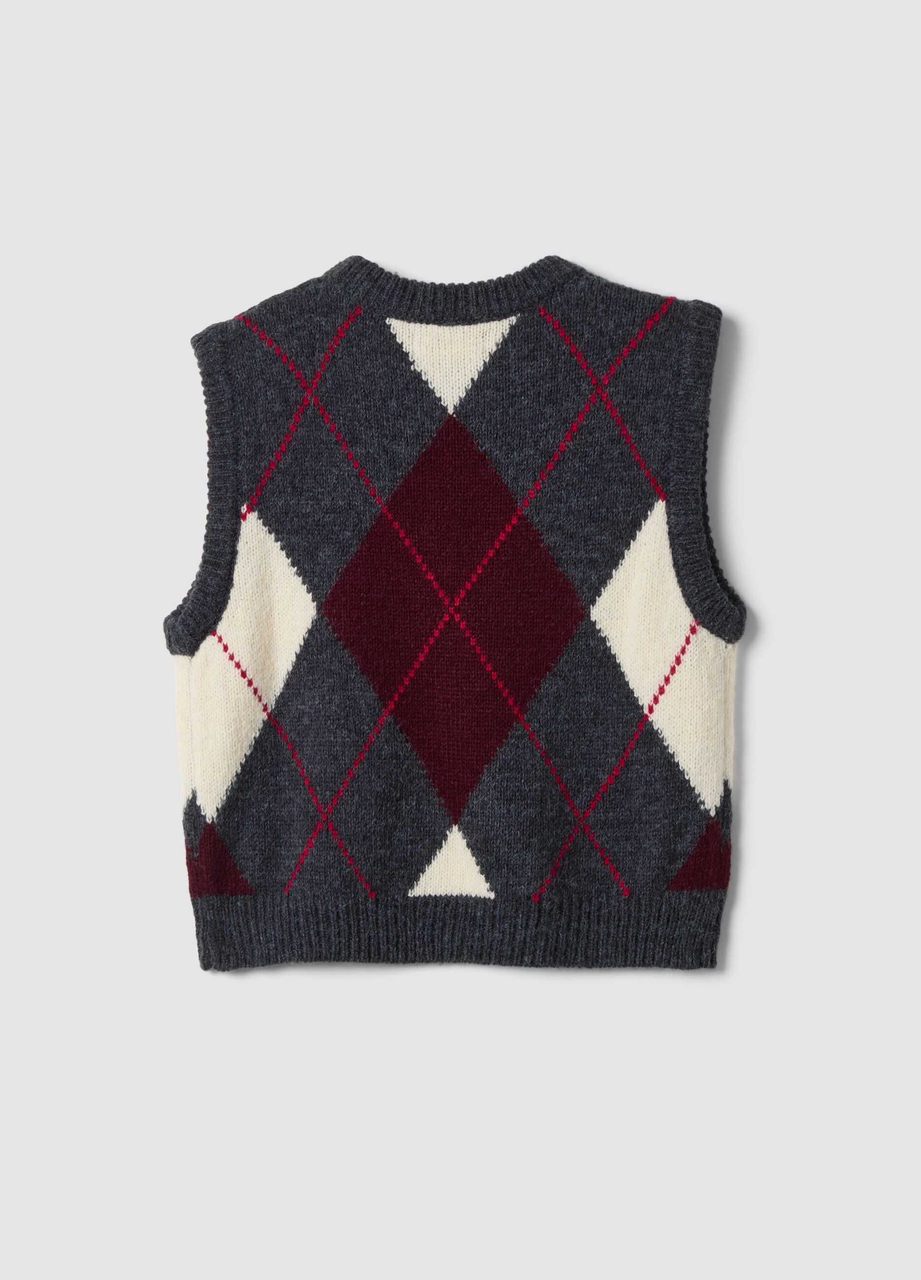 Gilet grigio in misto lana jacquard con girocollo regular fit