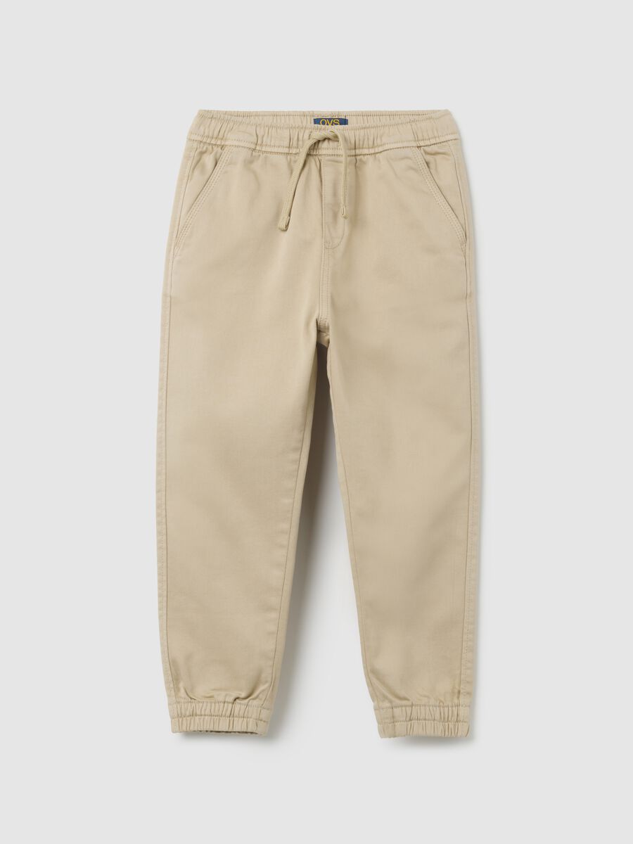 Pantaloni da bambino in cotone beige regular fit_0