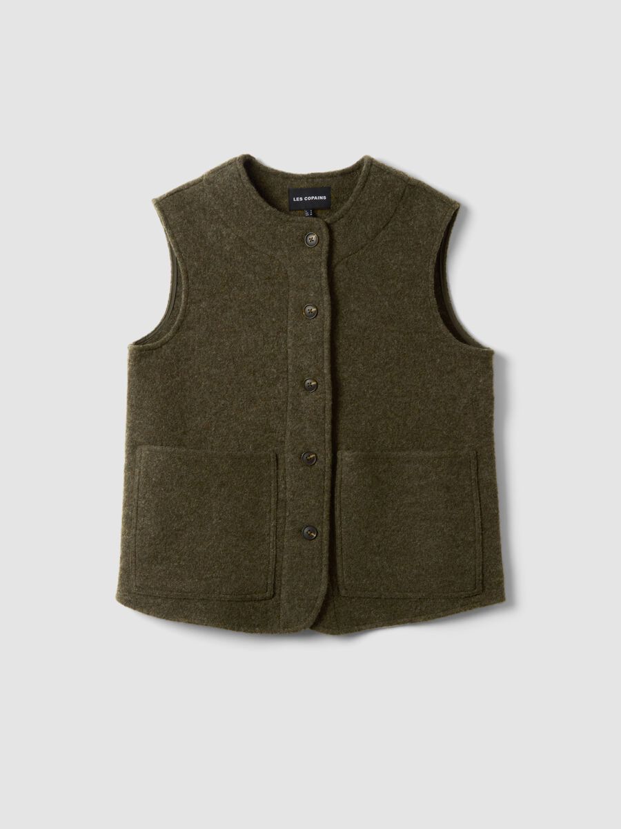Green pure wool crew-neck gilet with oversized fit_4