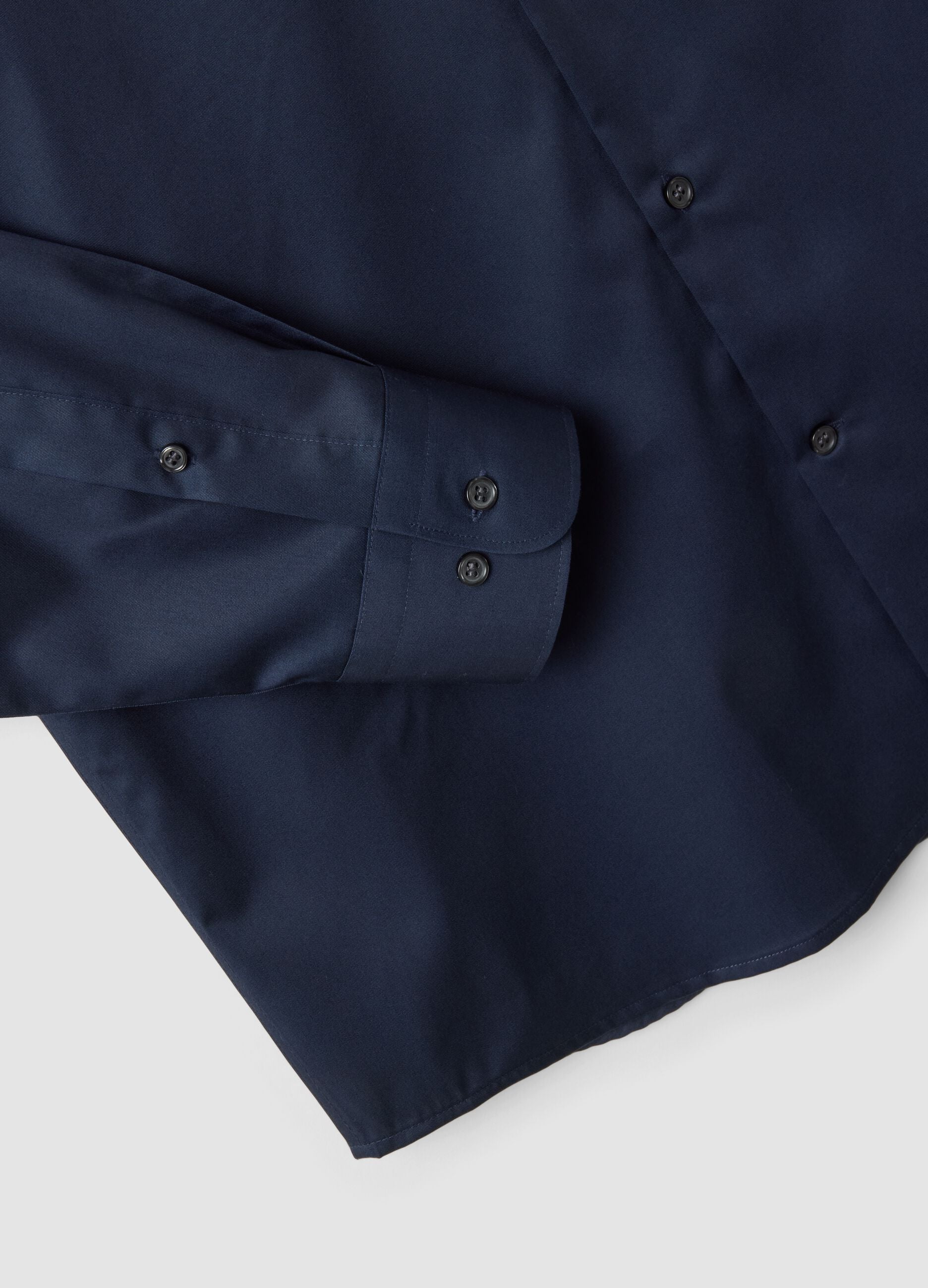 Blue pure cotton shirt with classic collar, regular fit, non-iron