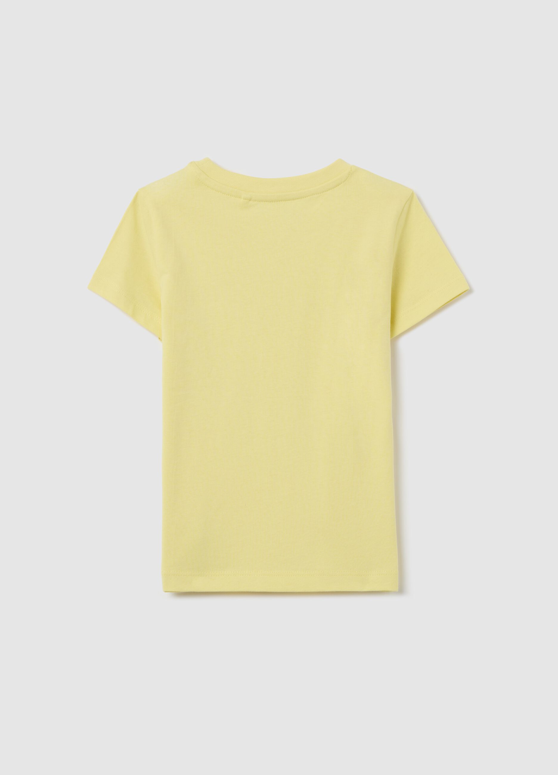 Yellow T-shirt in cotton with glitter print