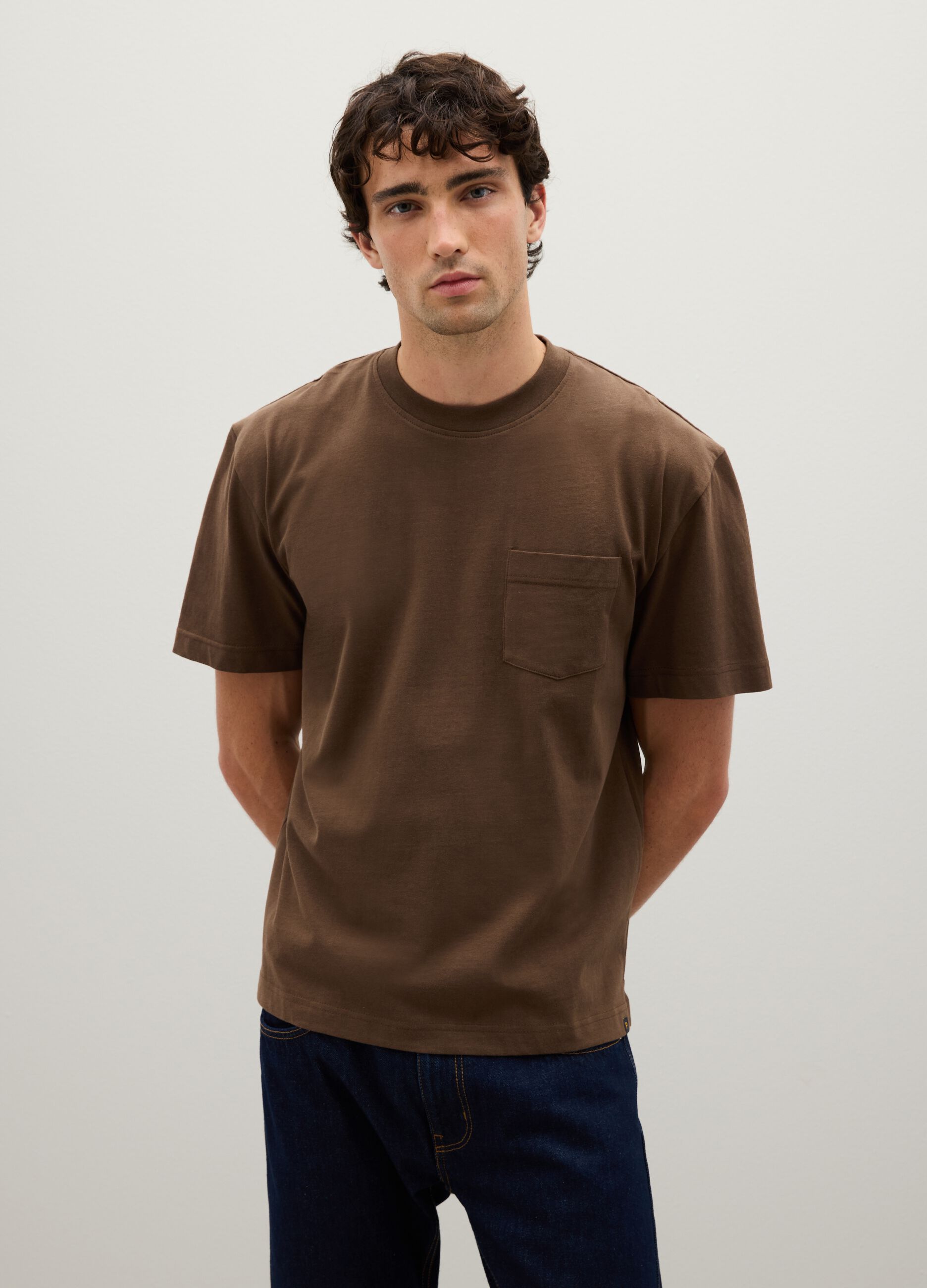 Brown pure cotton regular fit T-shirt