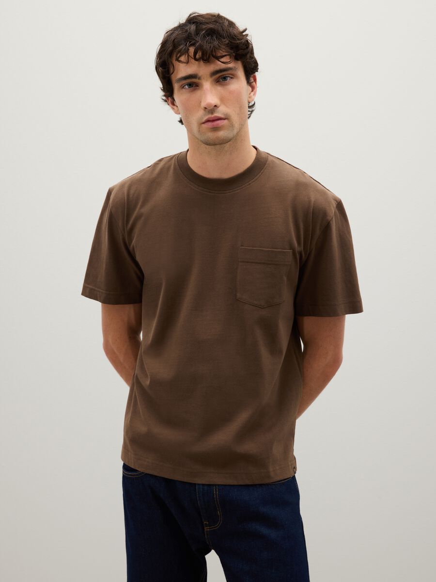 Brown pure cotton regular fit T-shirt_0