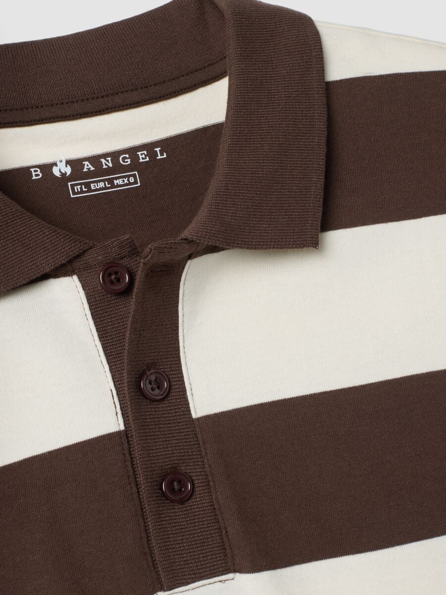 Polo marrone in puro cotone a righe regular fit_1