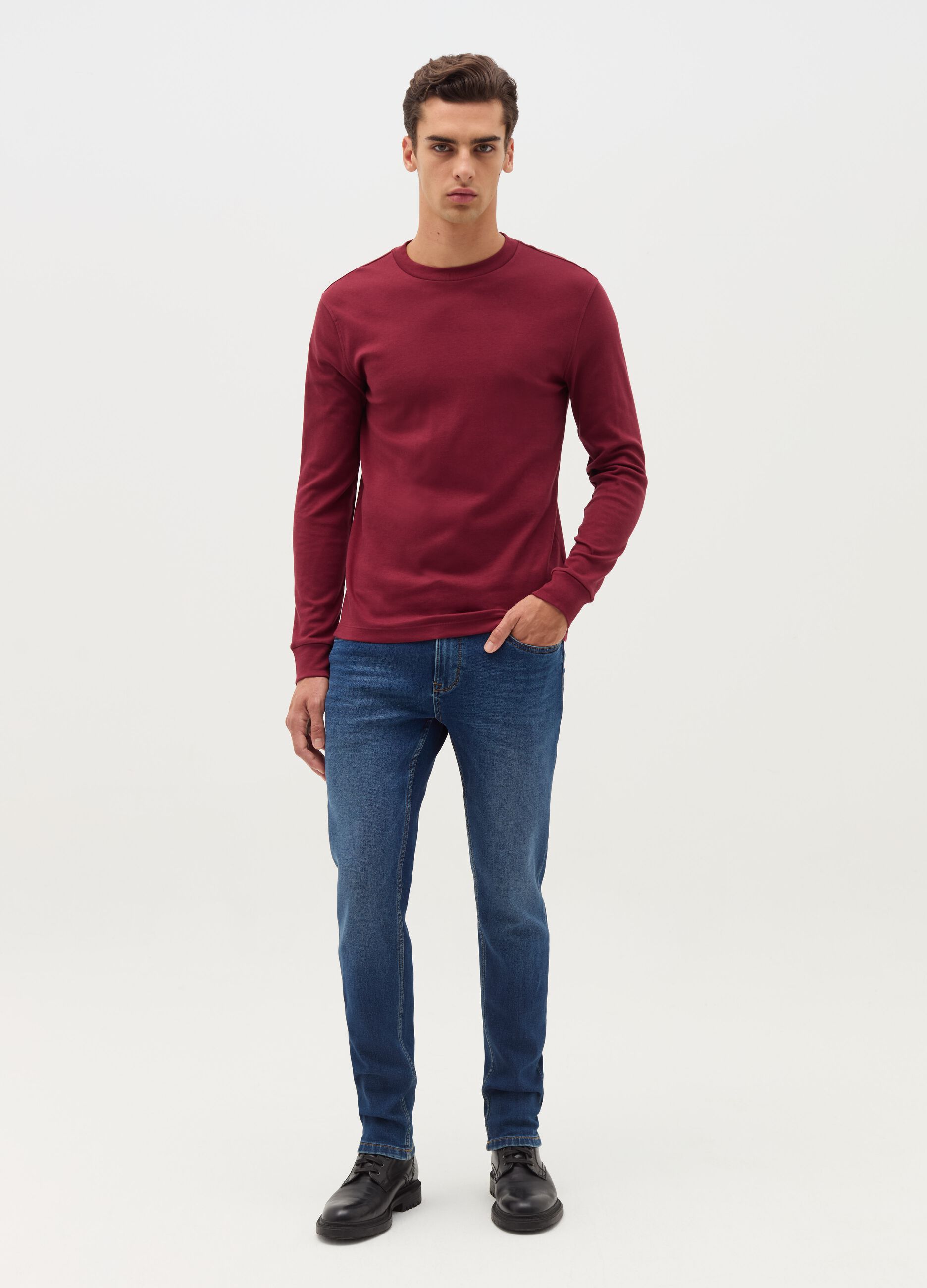 Cotton interlock T-shirt with round neck