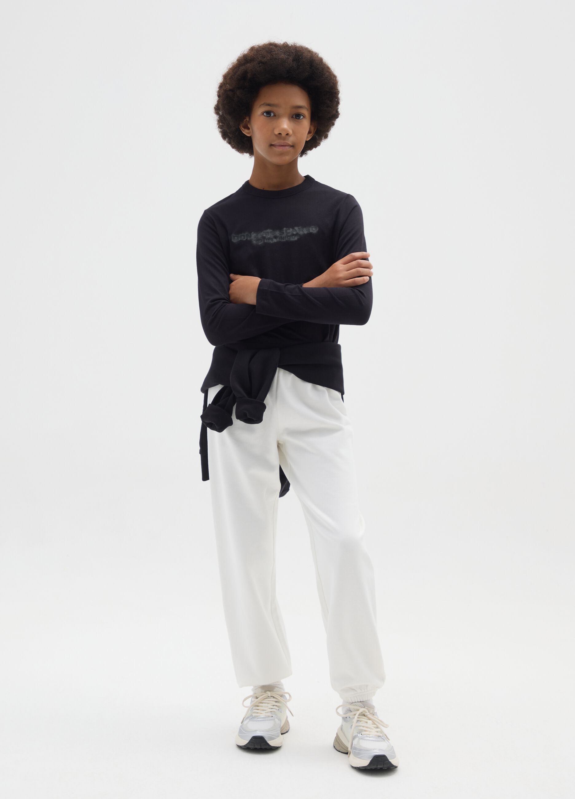 Girls' white regular fit pure cotton joggers