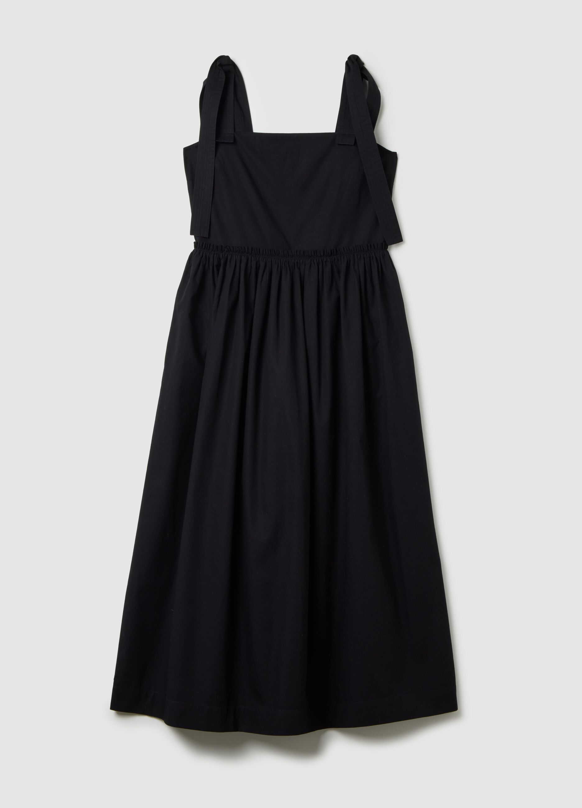 Women's long dress in pure black cotton