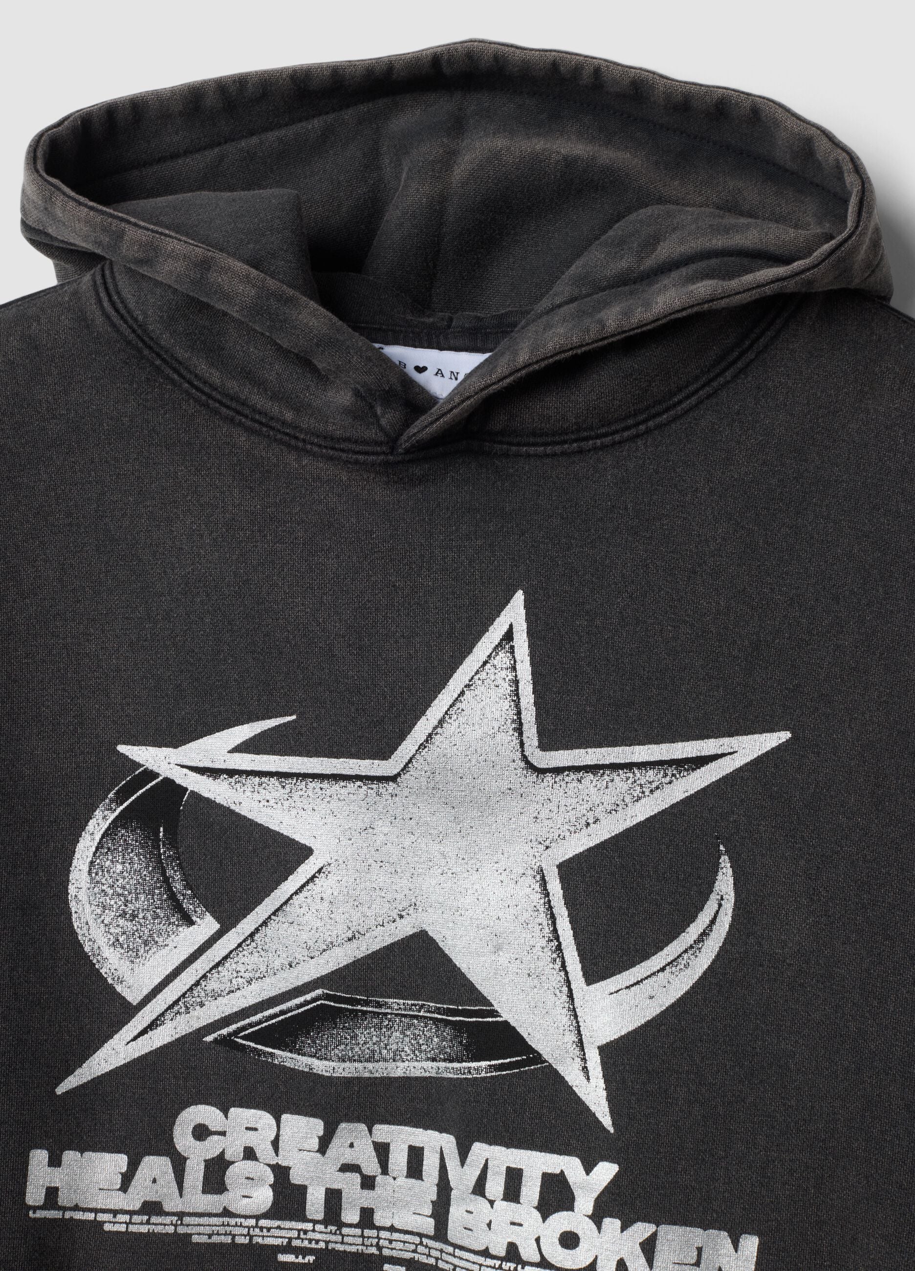 Black cotton-blend hooded sweatshirt with crew neck