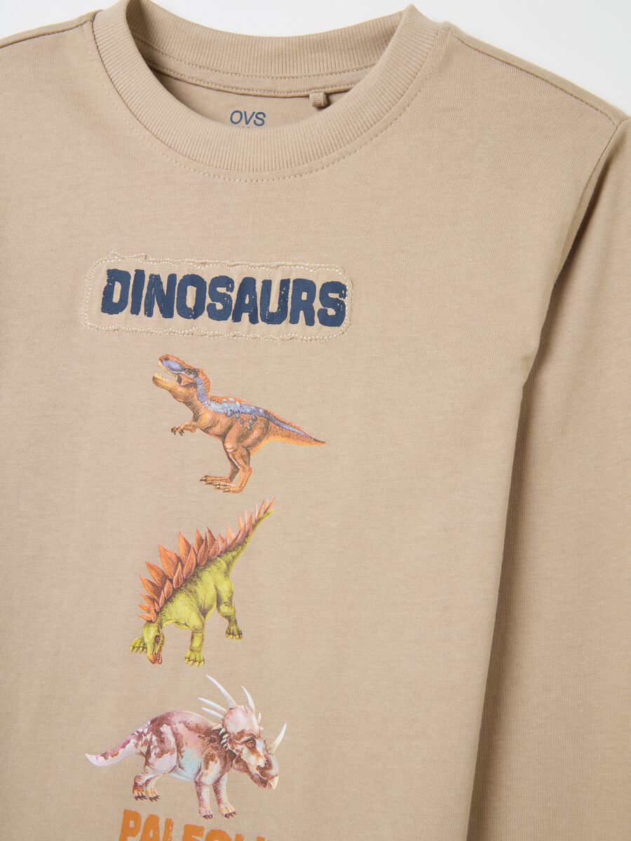 Children's beige pure cotton regular fit T-shirt_2