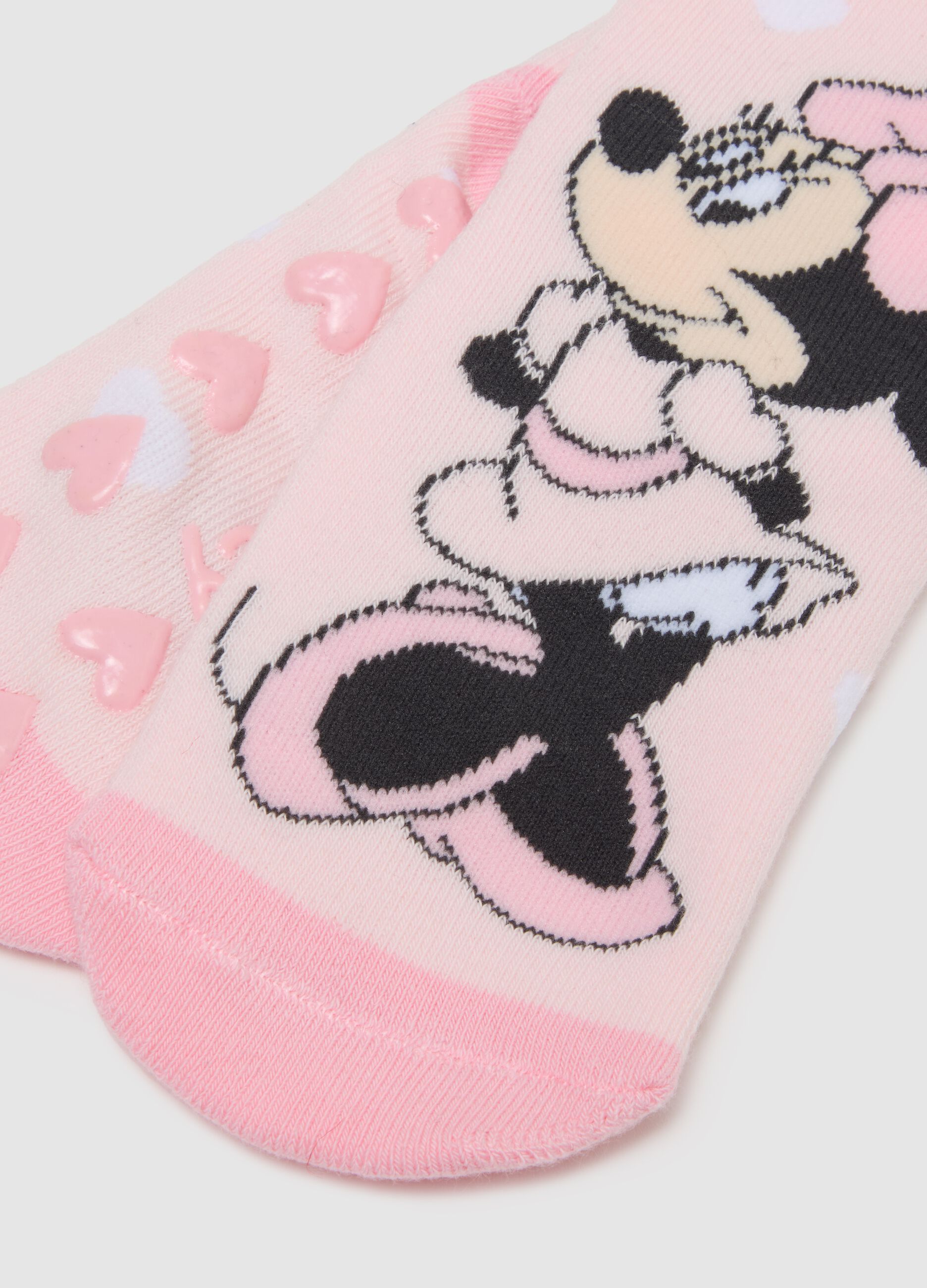 Girls' pink Disney print cotton blend anti-slip socks