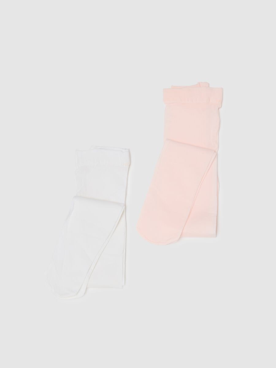 Bipack collant bianco e rosa per bambina_0