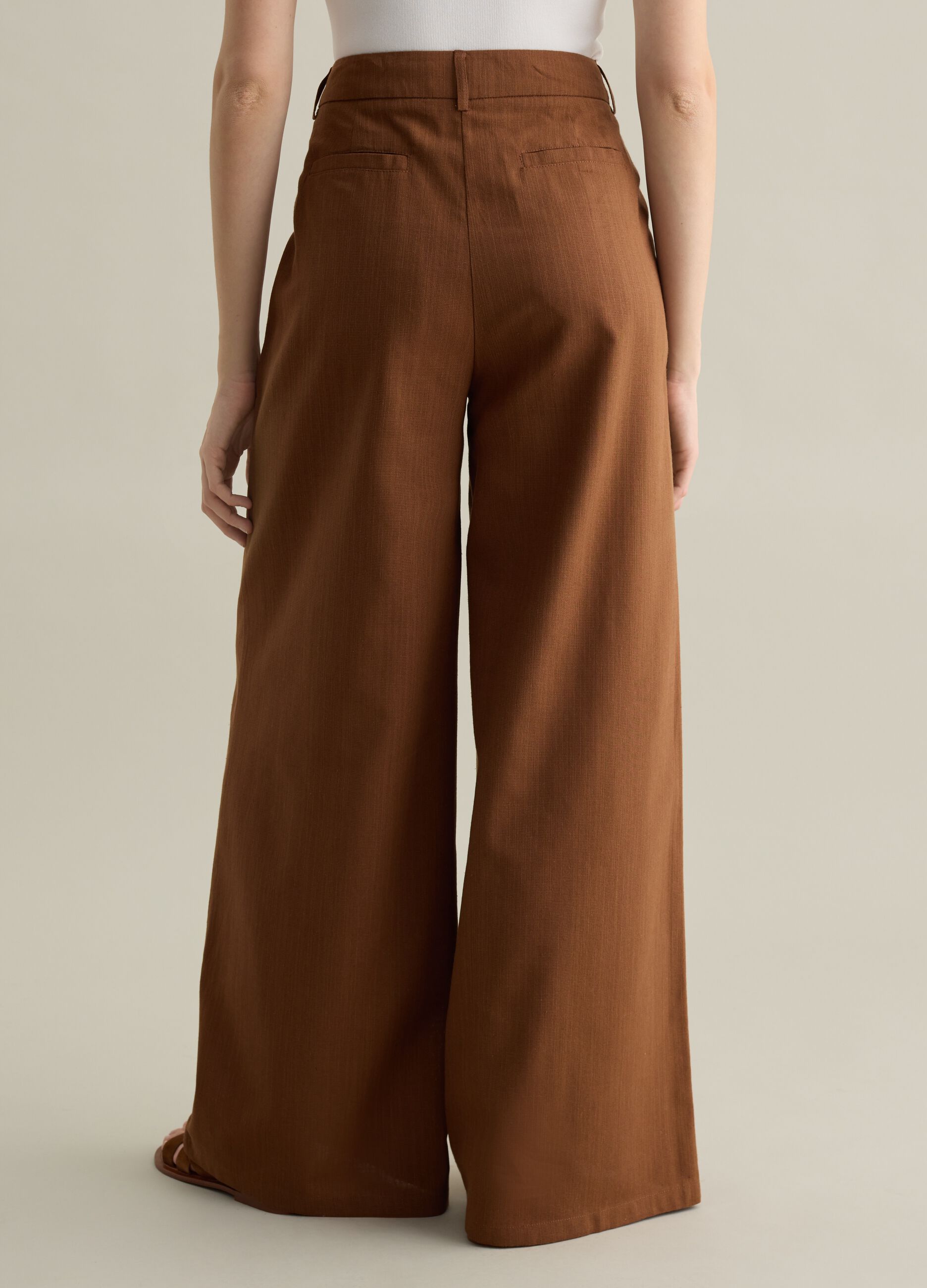 Pantaloni palazzo in cotone e viscosa marrone