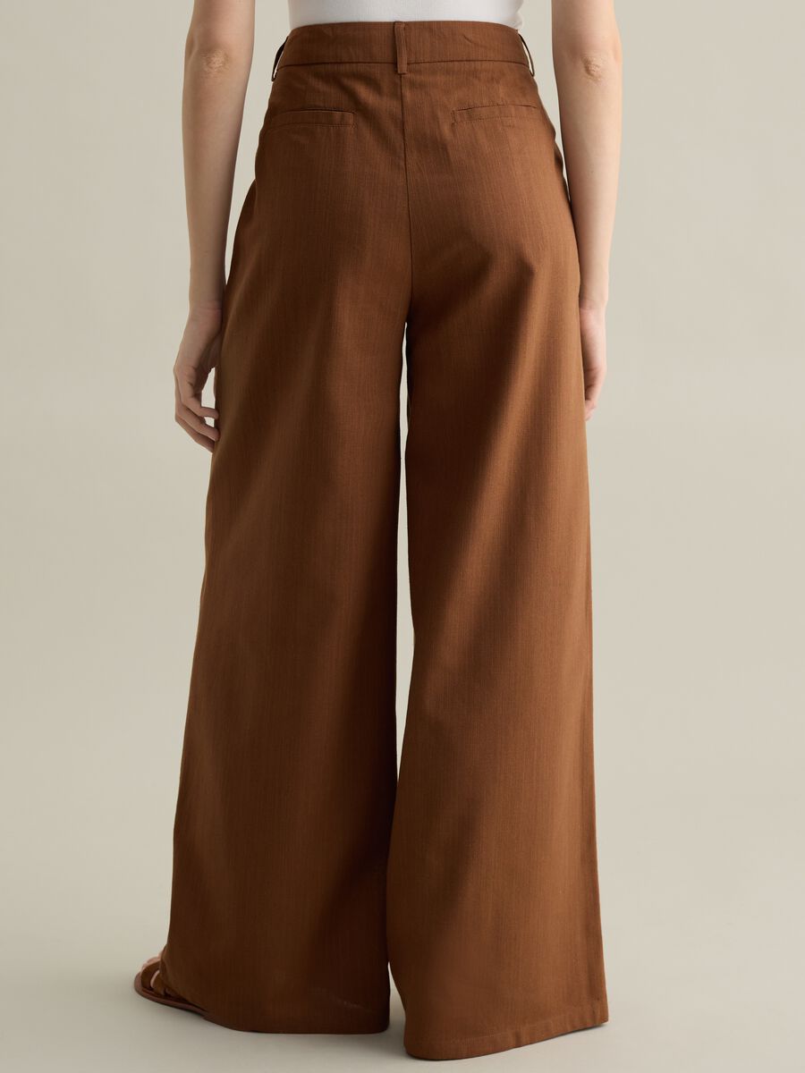Brown palazzo trousers in cotton and viscose_3