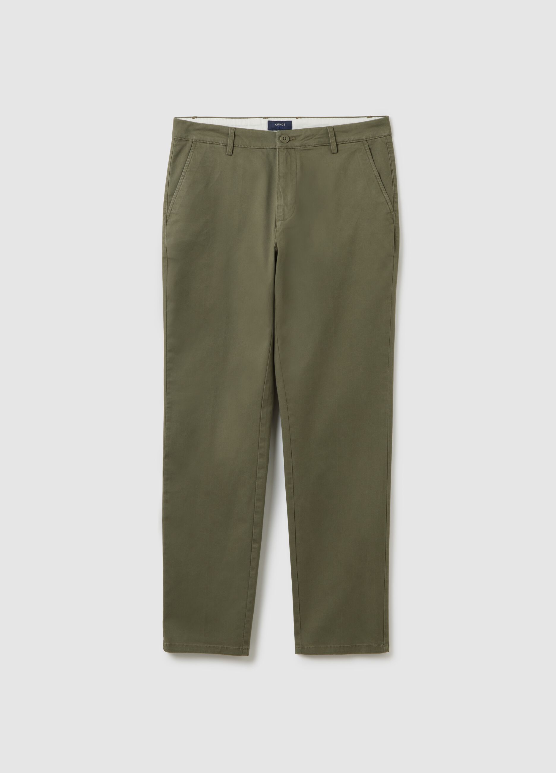 Green Stretch Cotton Regular Fit Trousers