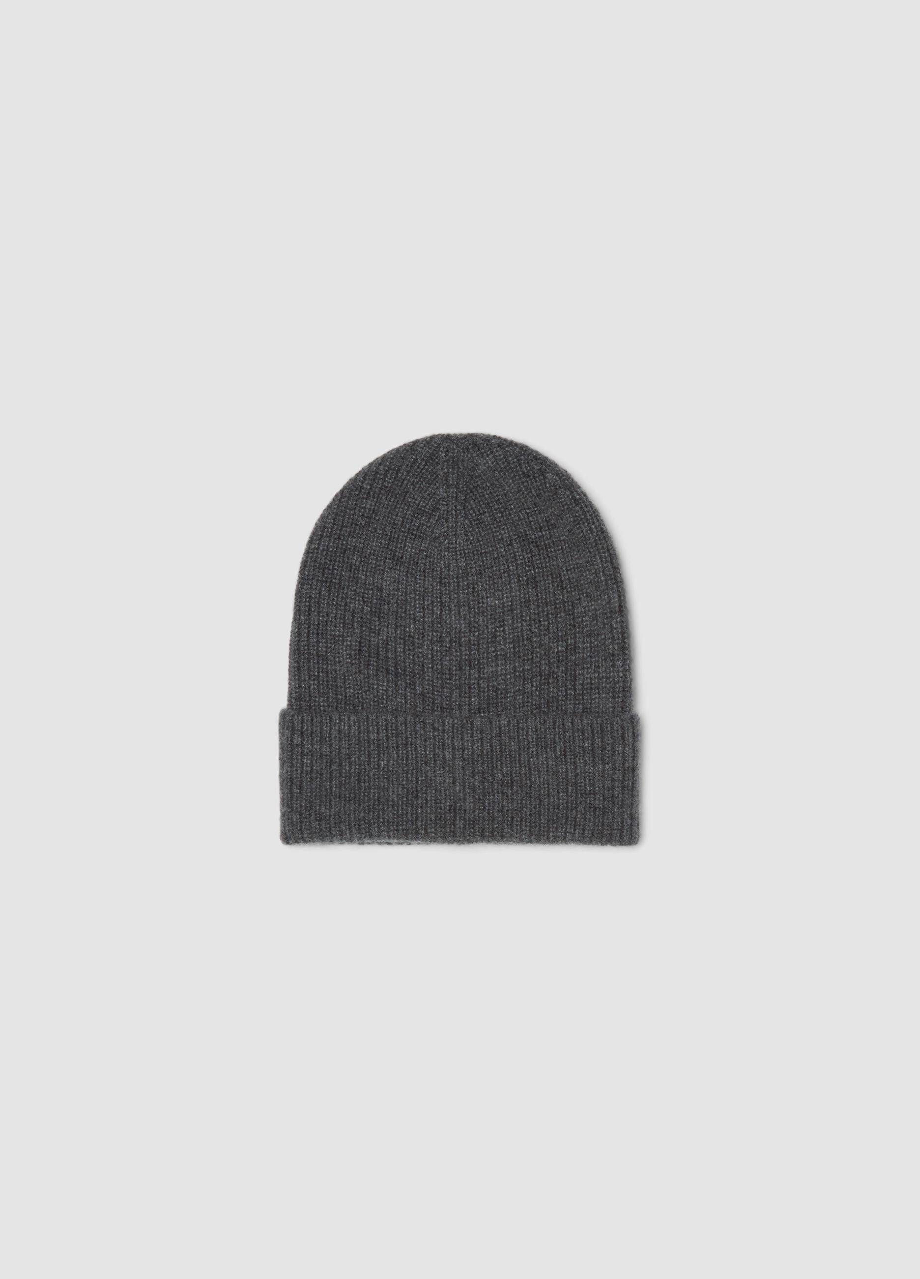 Dark grey ribbed pure cashmere beanie
