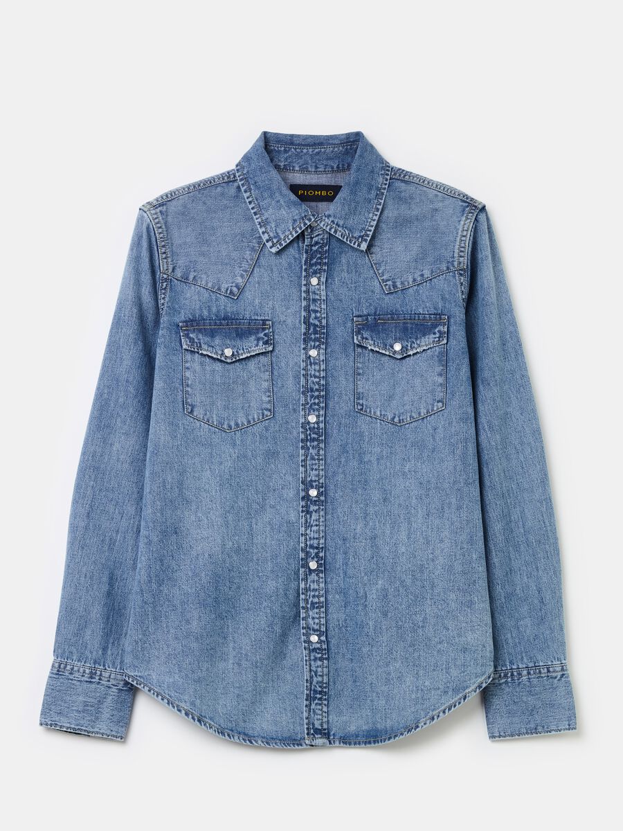 Camicia western in denim con bottoni perlati_4
