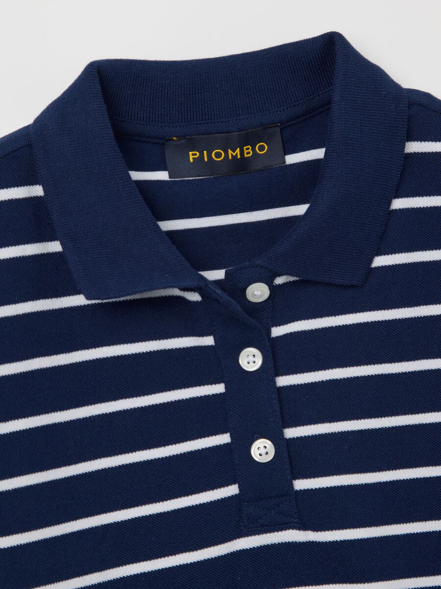 Blue and white striped polo shirt in piquet_5