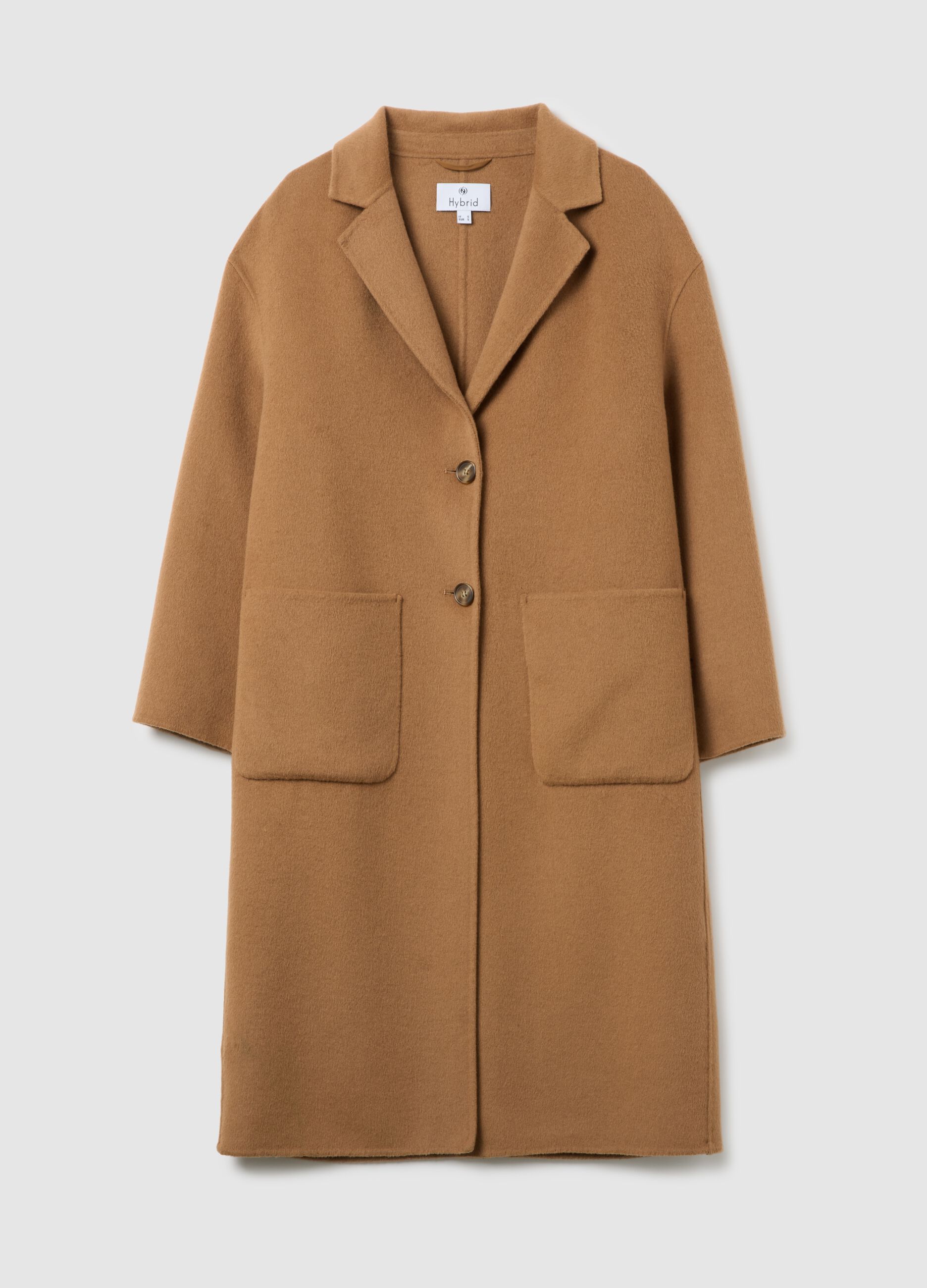 Brown long coat in wool and cashmere blend regular fit