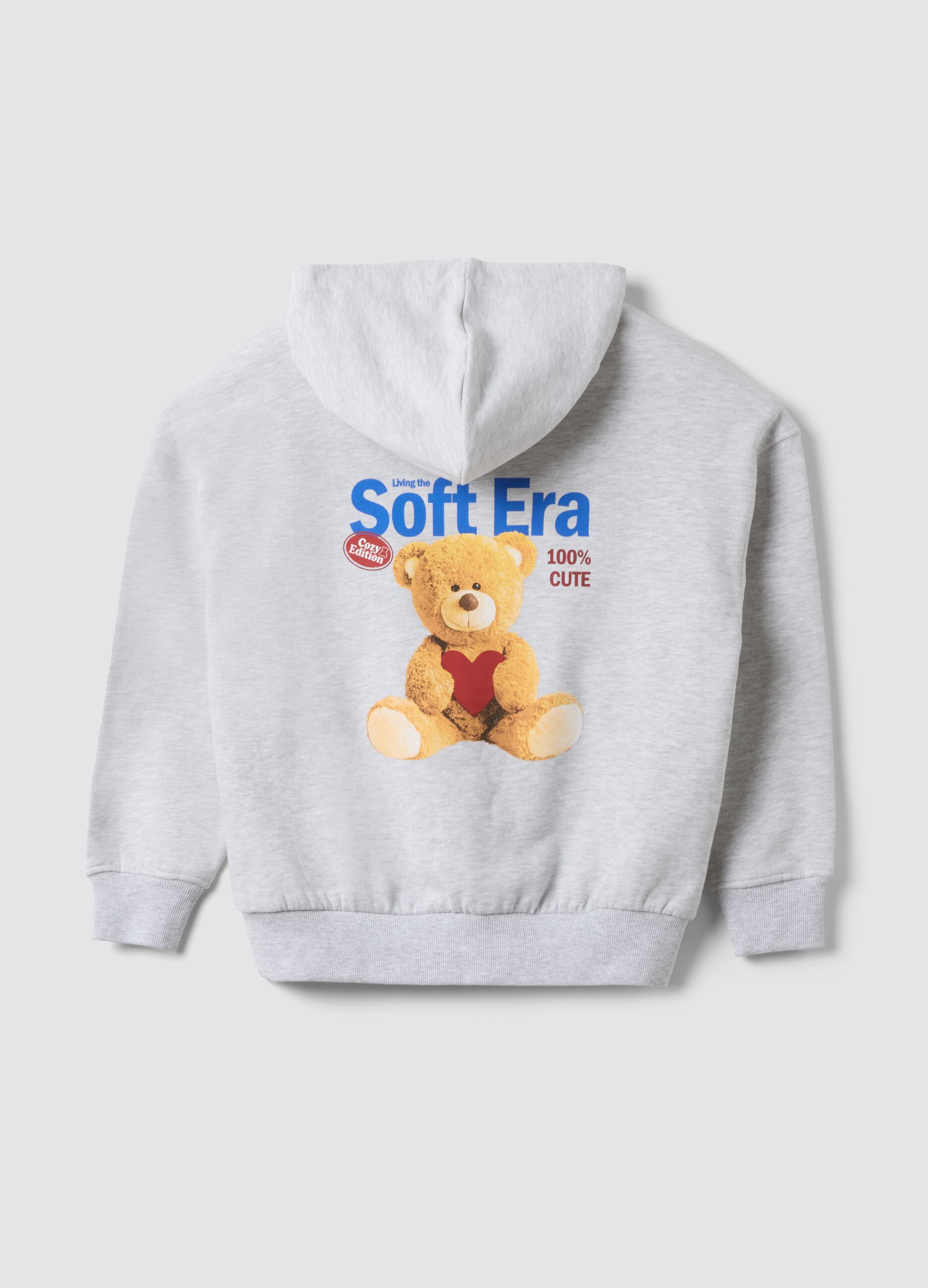 Grey oversized hoodie with teddy bear print in a cotton and viscose blend