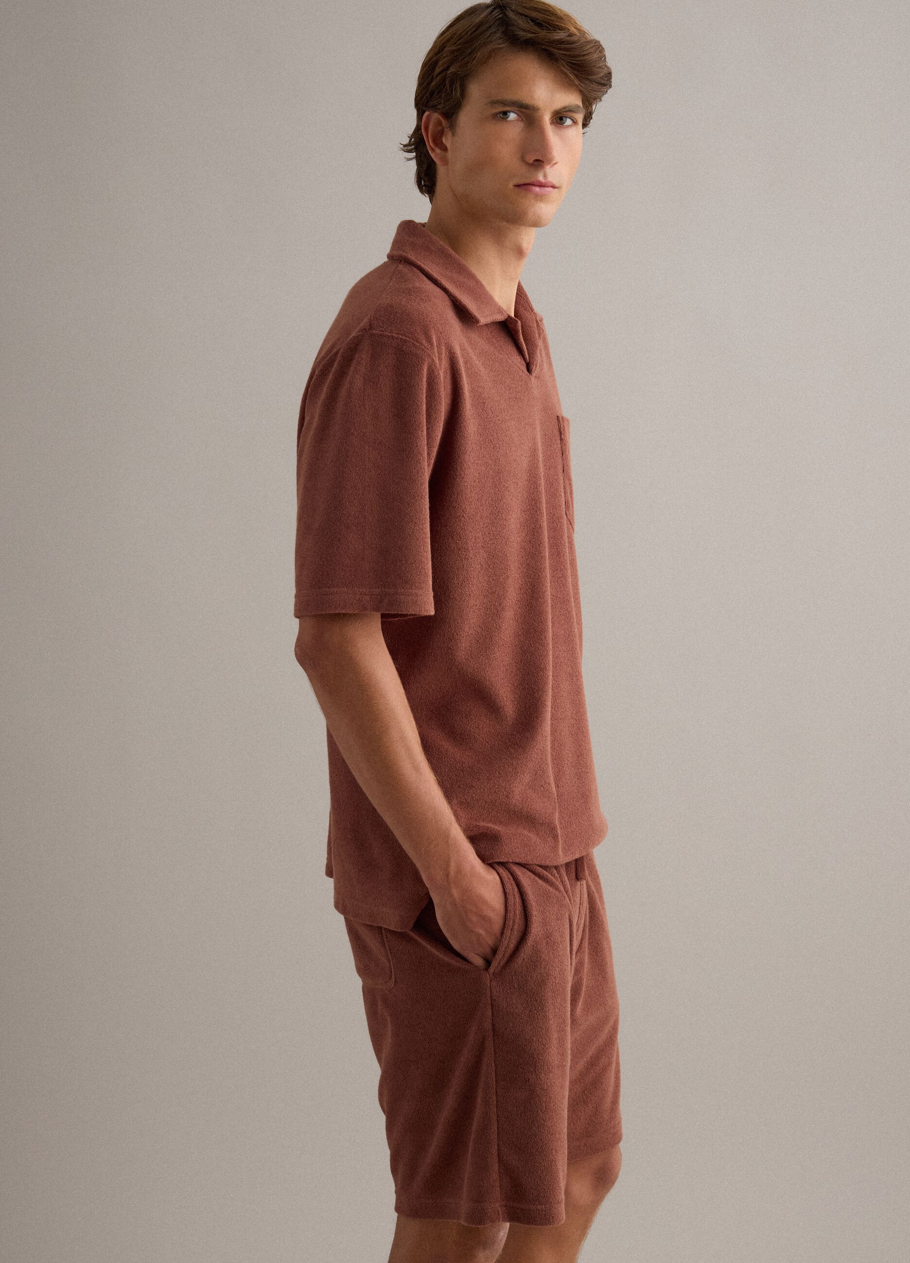 Brown short-sleeve cotton-blend polo shirt