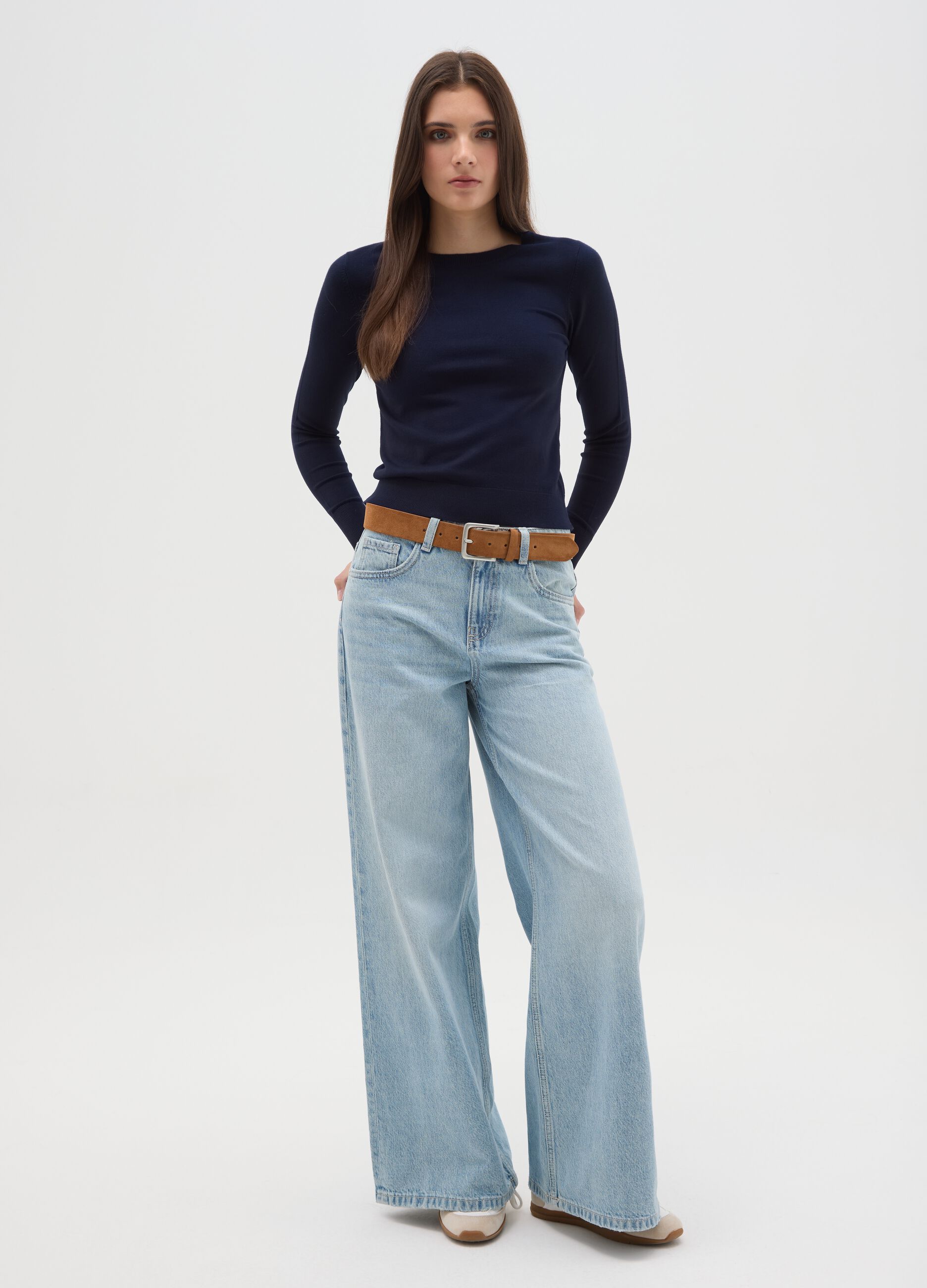 Blue Sweater with Fitted Fit