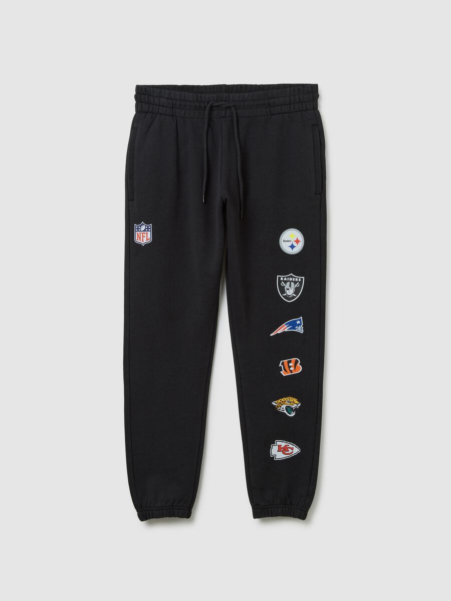 Black Cotton-Blend Trousers with NFL Logos_0