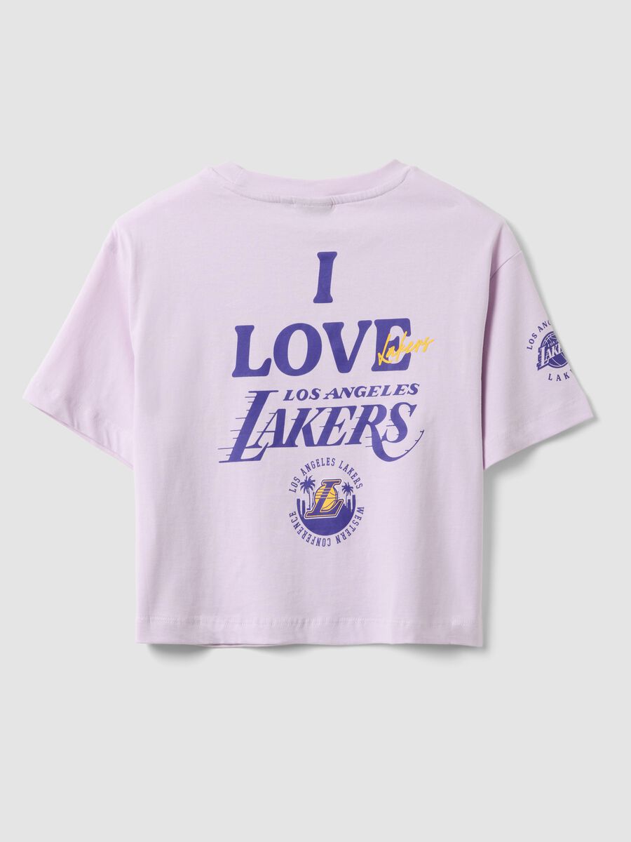 T-shirt in puro cotone viola da ragazza relaxed fit con stampe Lakers_4