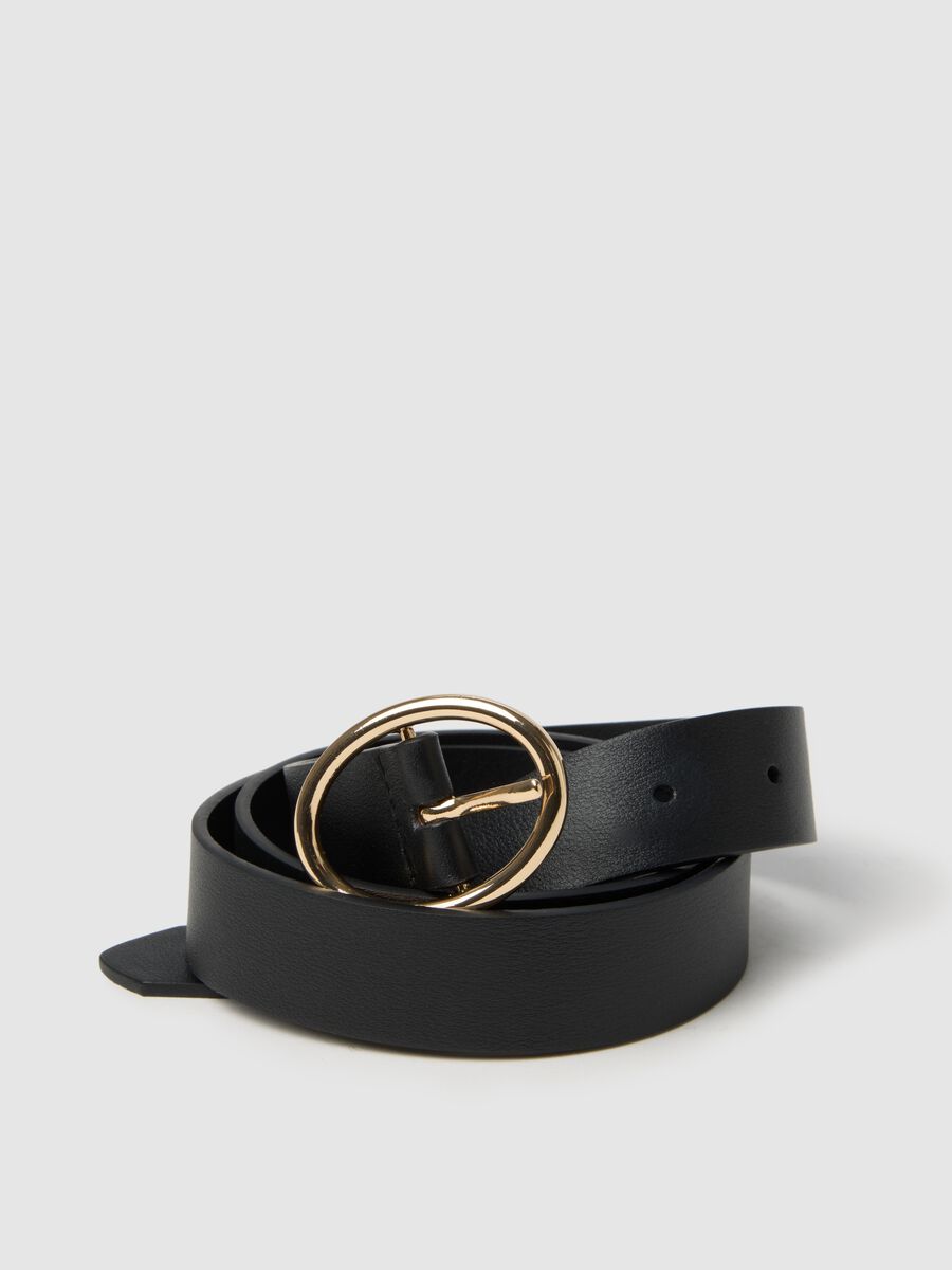 Black genuine leather belt with gold buckle_2