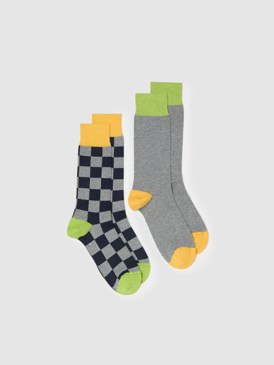 Two-pair pack stretch midi socks with check pattern_0