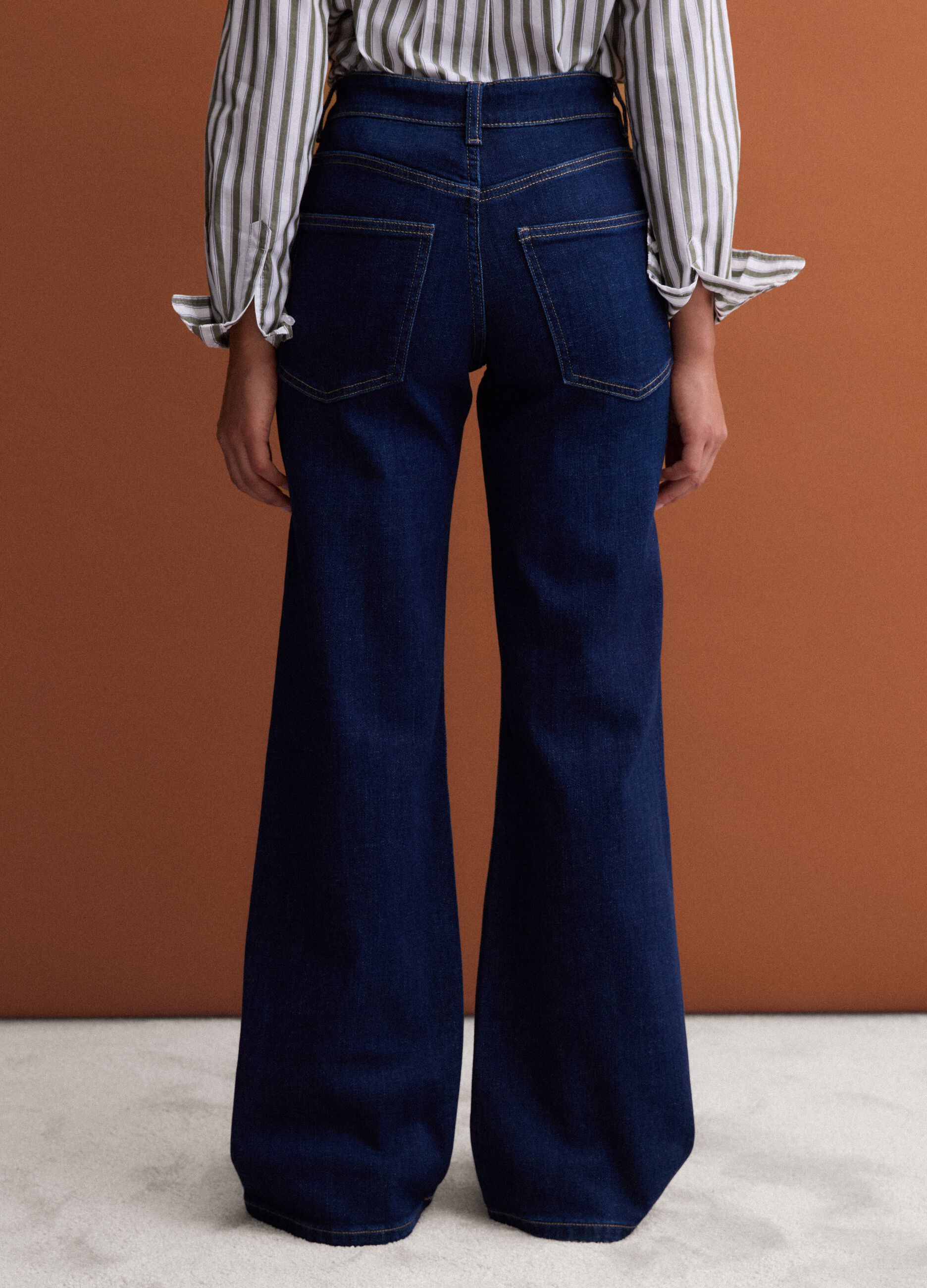 Blue stretch cotton wide-leg jeans