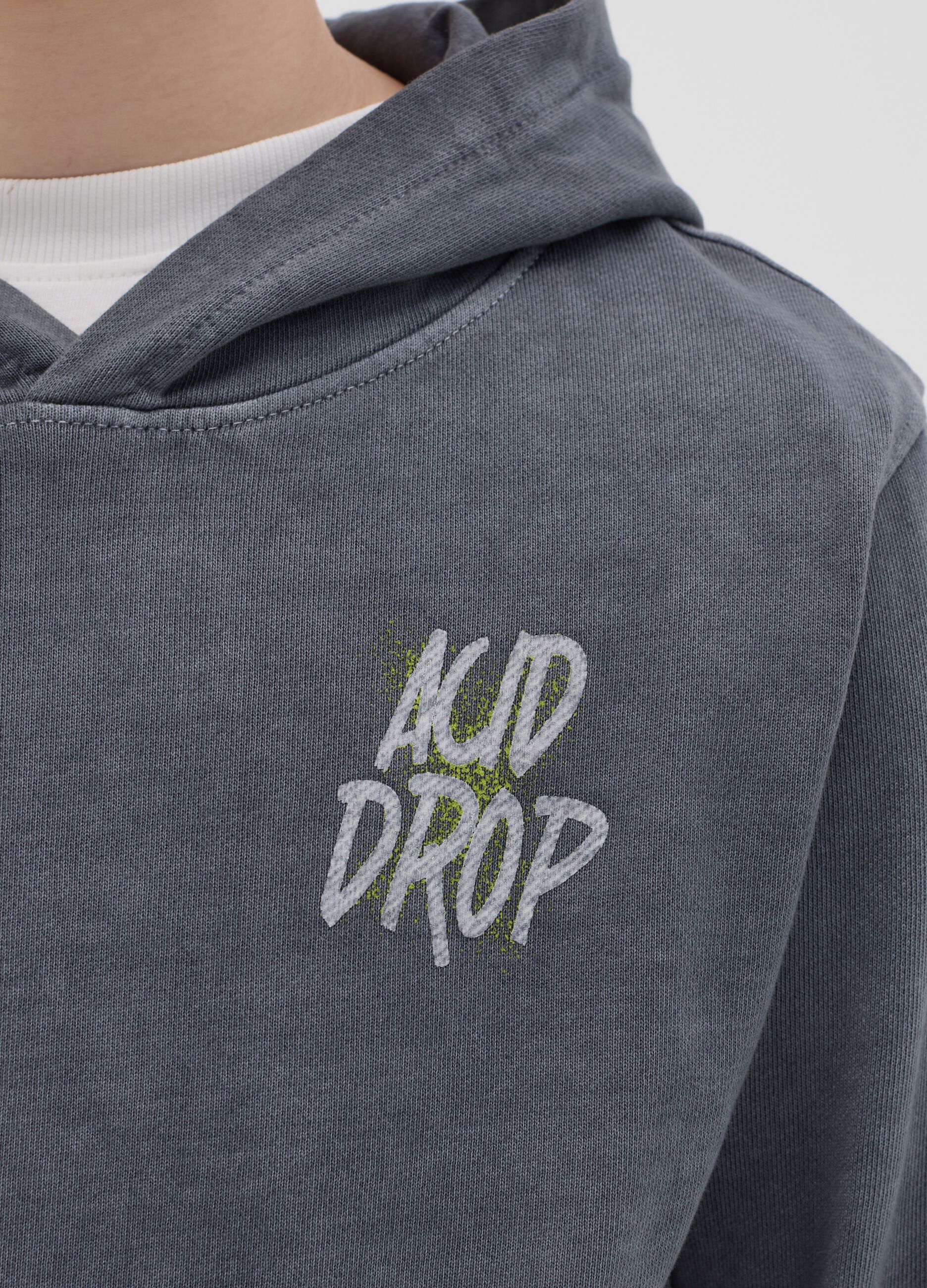 French terry sweatshirt with "ACID DROP" and hood