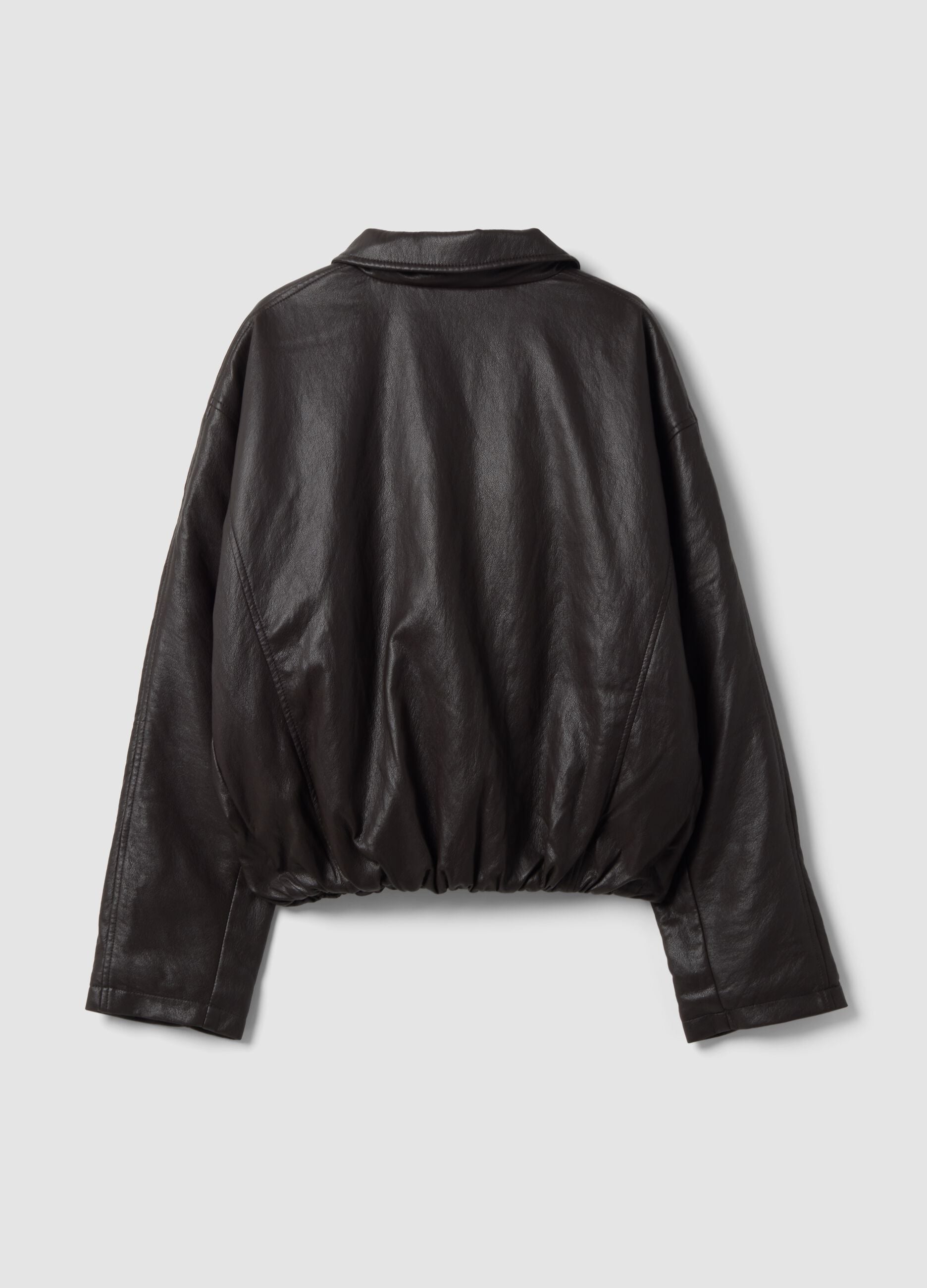 Brown padded viscose-blend jacket with zip and oversized fit