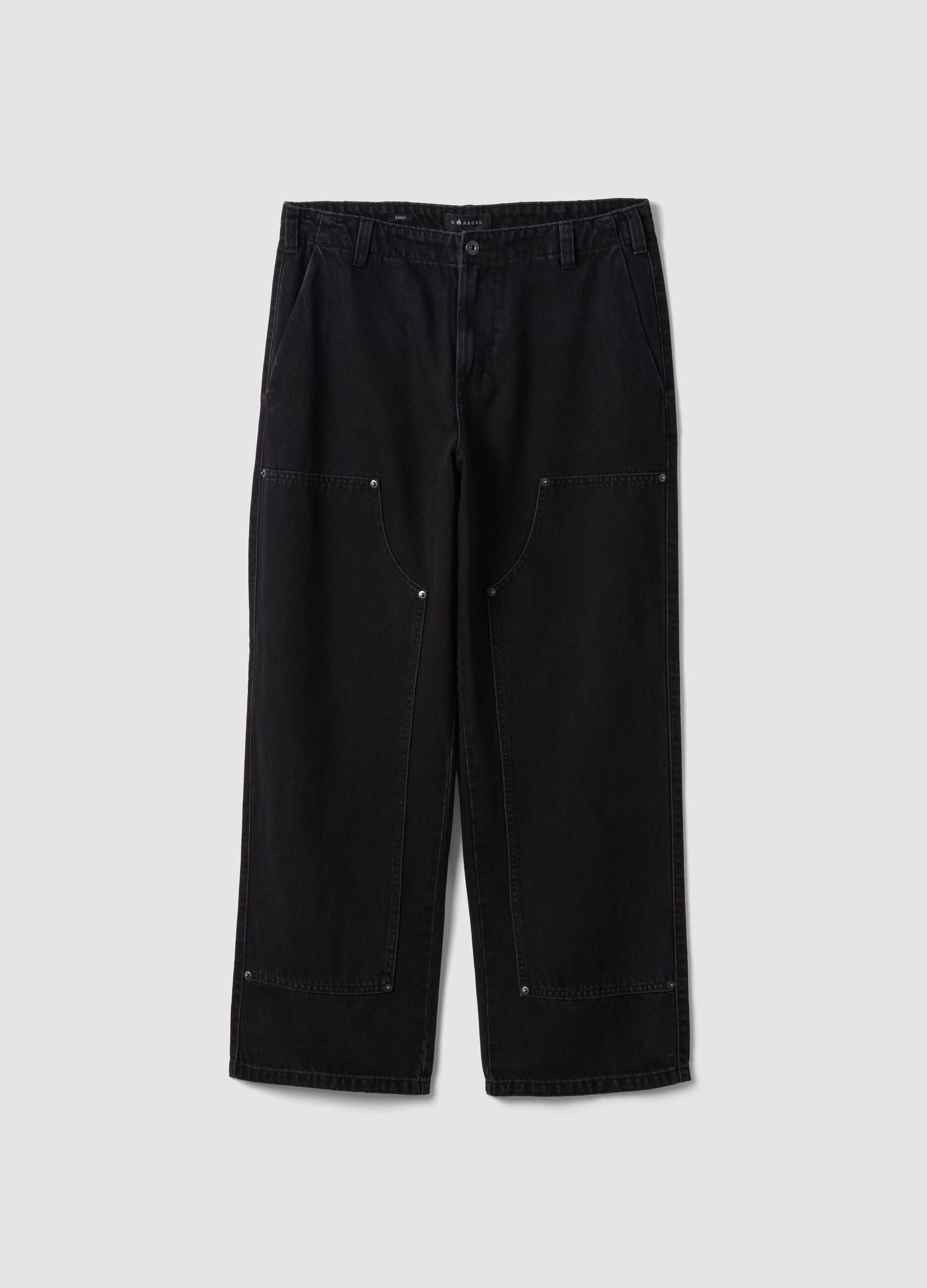 Black pure cotton carpenter denim jeans, relaxed fit