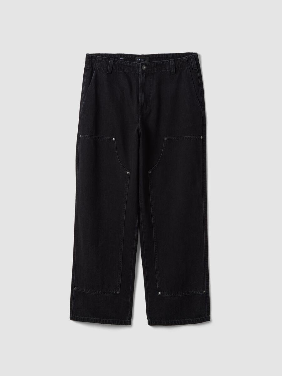 Jeans carpenter denim neri in puro cotone relaxed fit_0