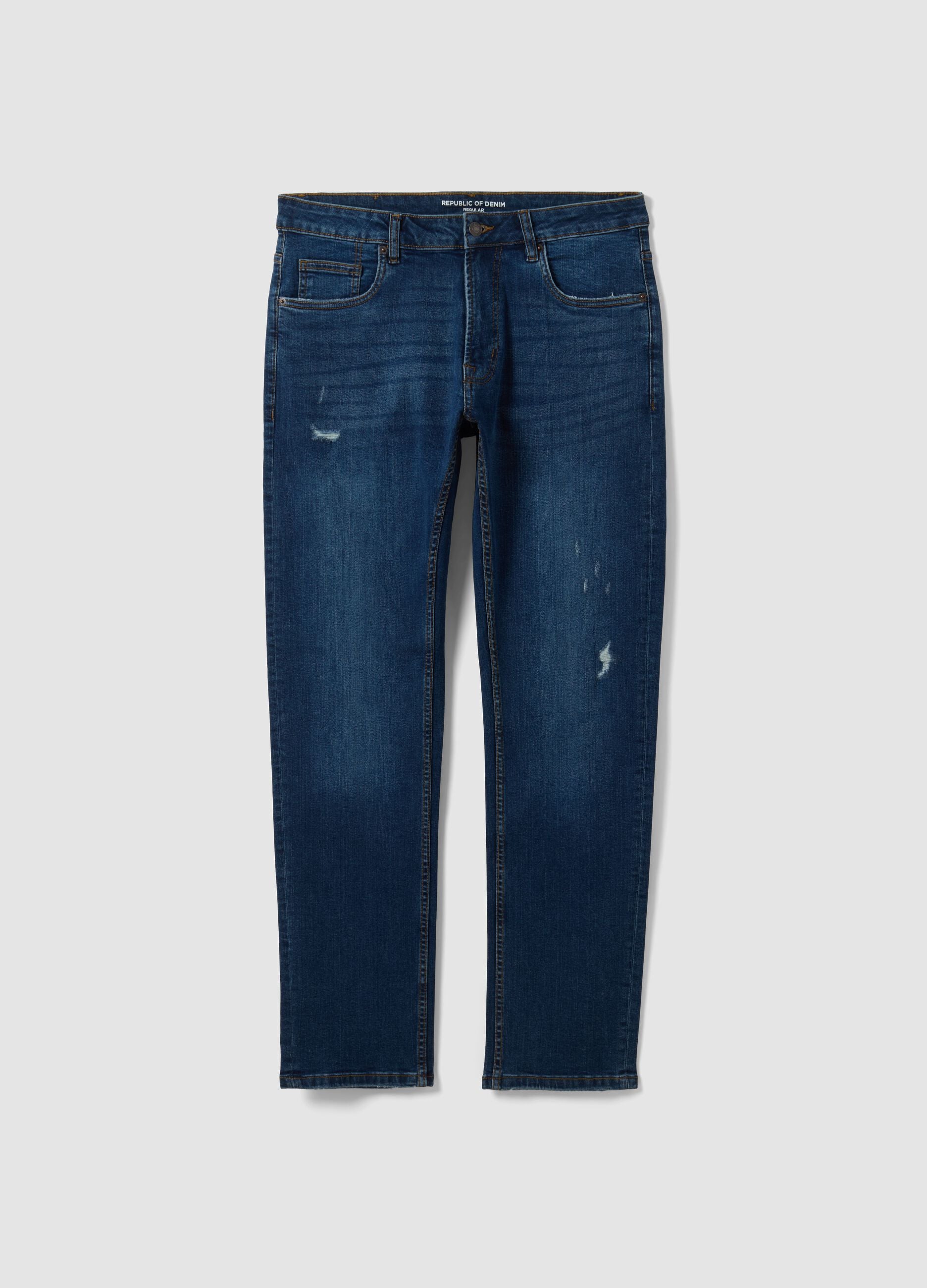 Dark blue stretch cotton denim jeans, regular fit