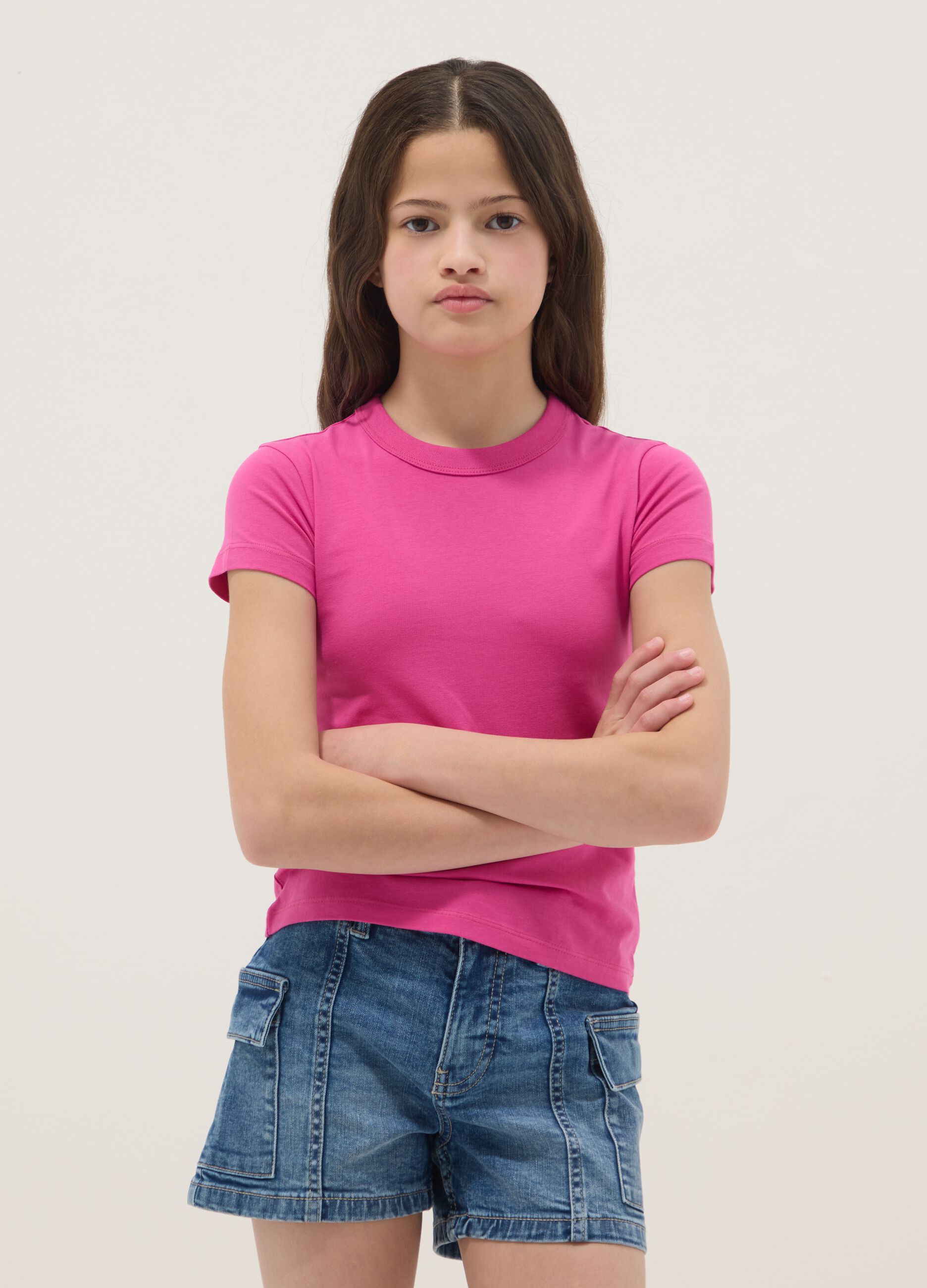 Girls&rsquo; Pink Stretch Cotton T-Shirt, Regular Fit