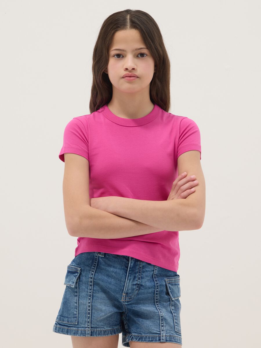 Girls&rsquo; Pink Stretch Cotton T-Shirt, Regular Fit_0